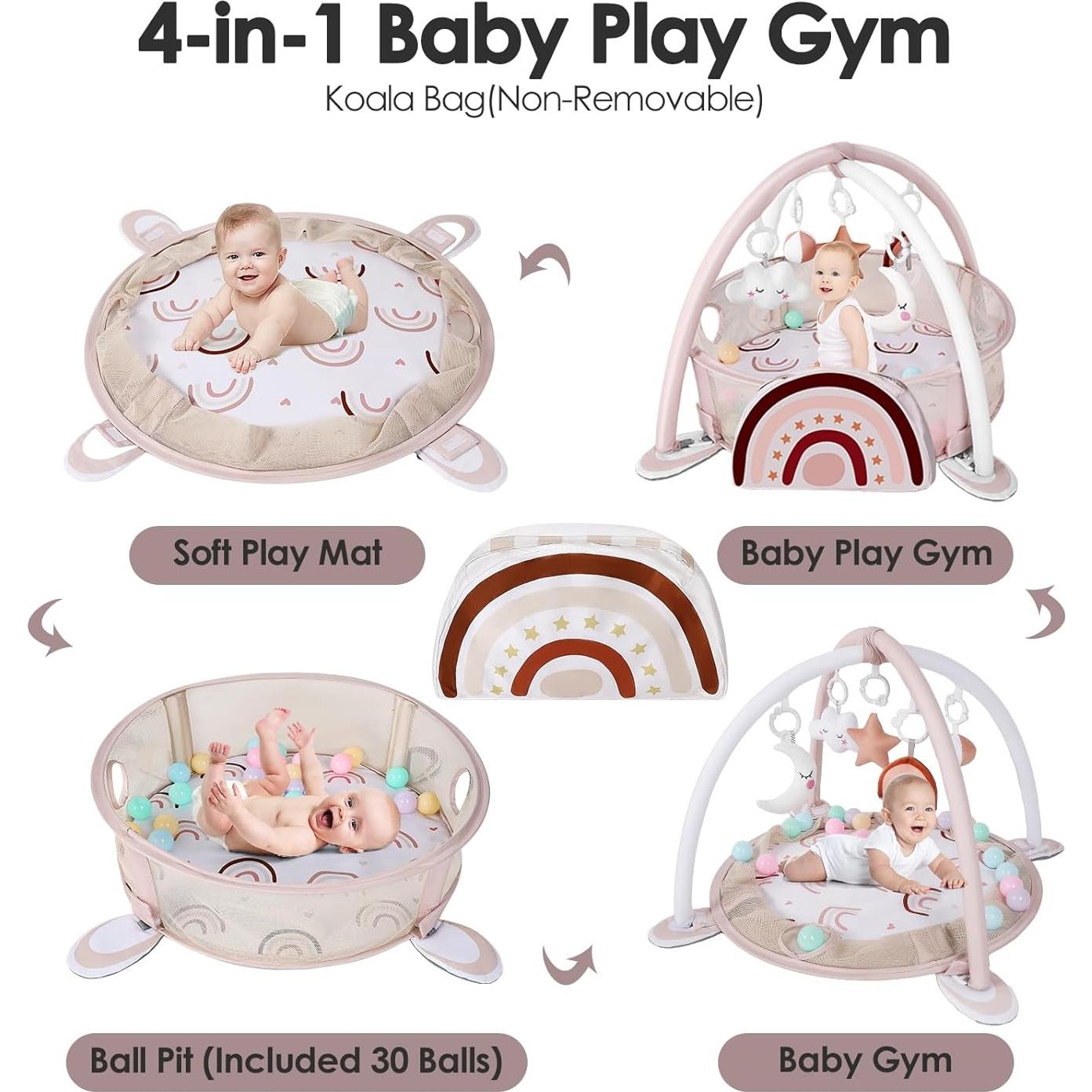 Alfombra de Juego 4-en-1 DEARLOMUM Arcoíris con 30 Pelotas