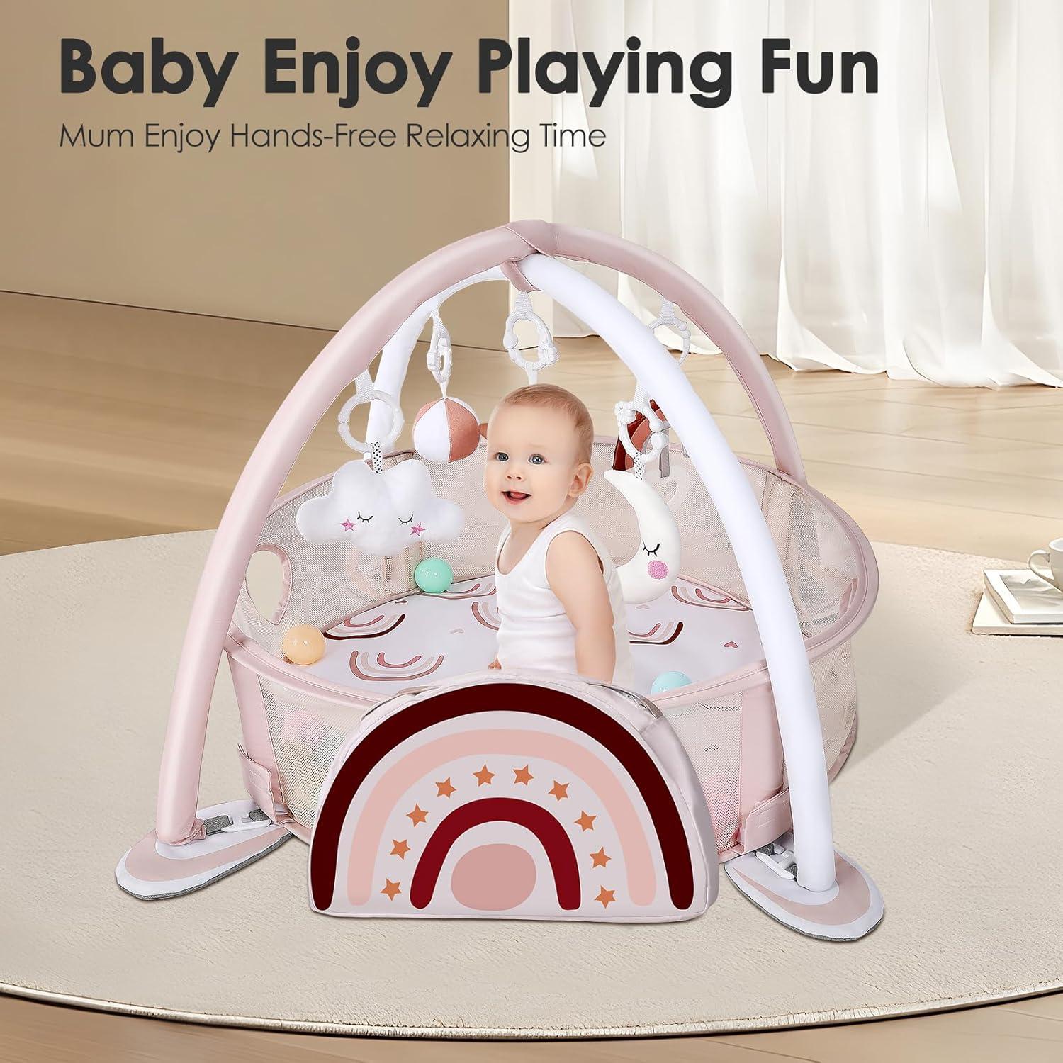 Alfombra de Juego 4-en-1 DEARLOMUM Arcoíris con 30 Pelotas