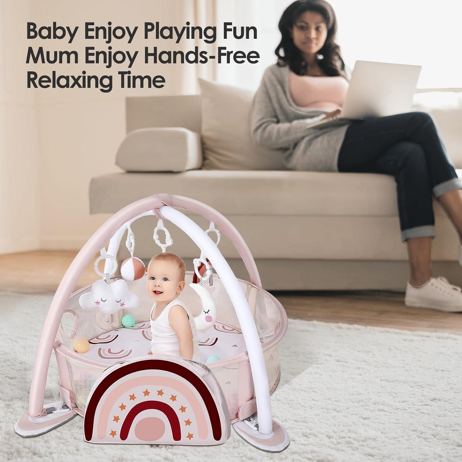 Alfombra de Juego 4-en-1 DEARLOMUM Arcoíris con 30 Pelotas