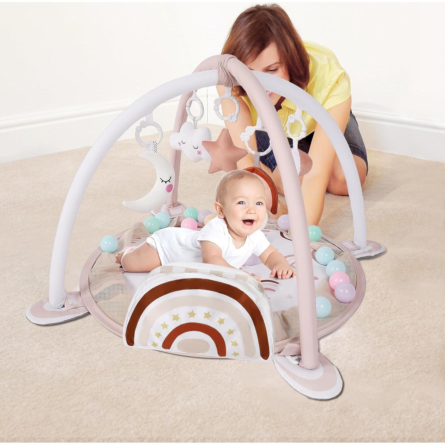 Alfombra de Juego 4-en-1 DEARLOMUM Arcoíris con 30 Pelotas