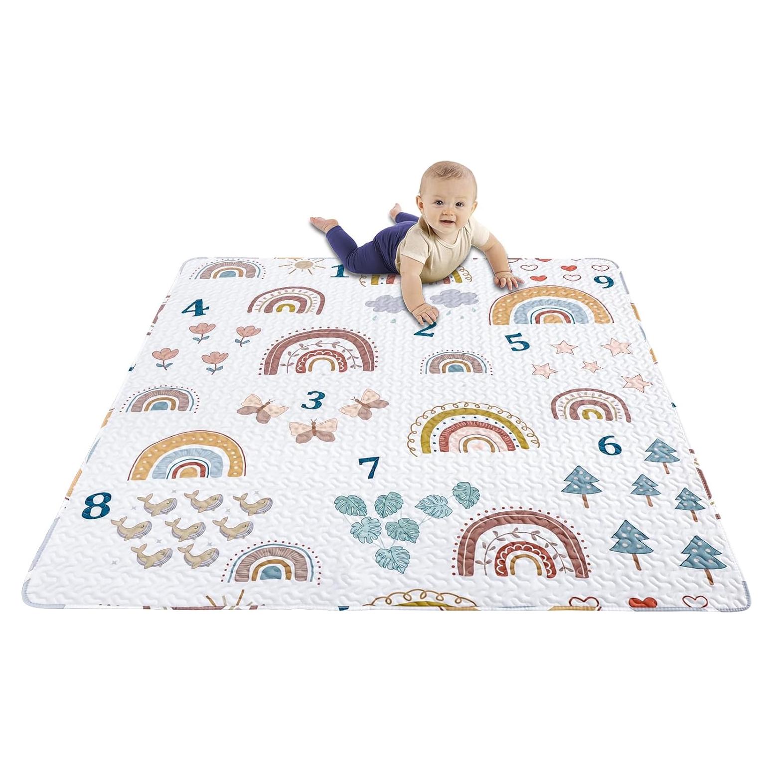 Alfombra de Juego Boho Arcoíris 127x127 cm Lavable Antideslizante