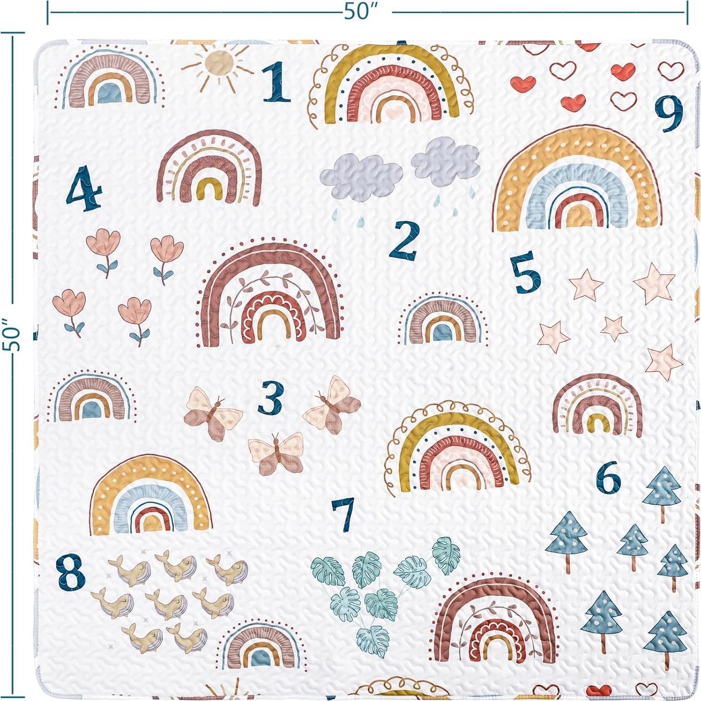 Alfombra de Juego Boho Arcoíris 127x127 cm Lavable Antideslizante