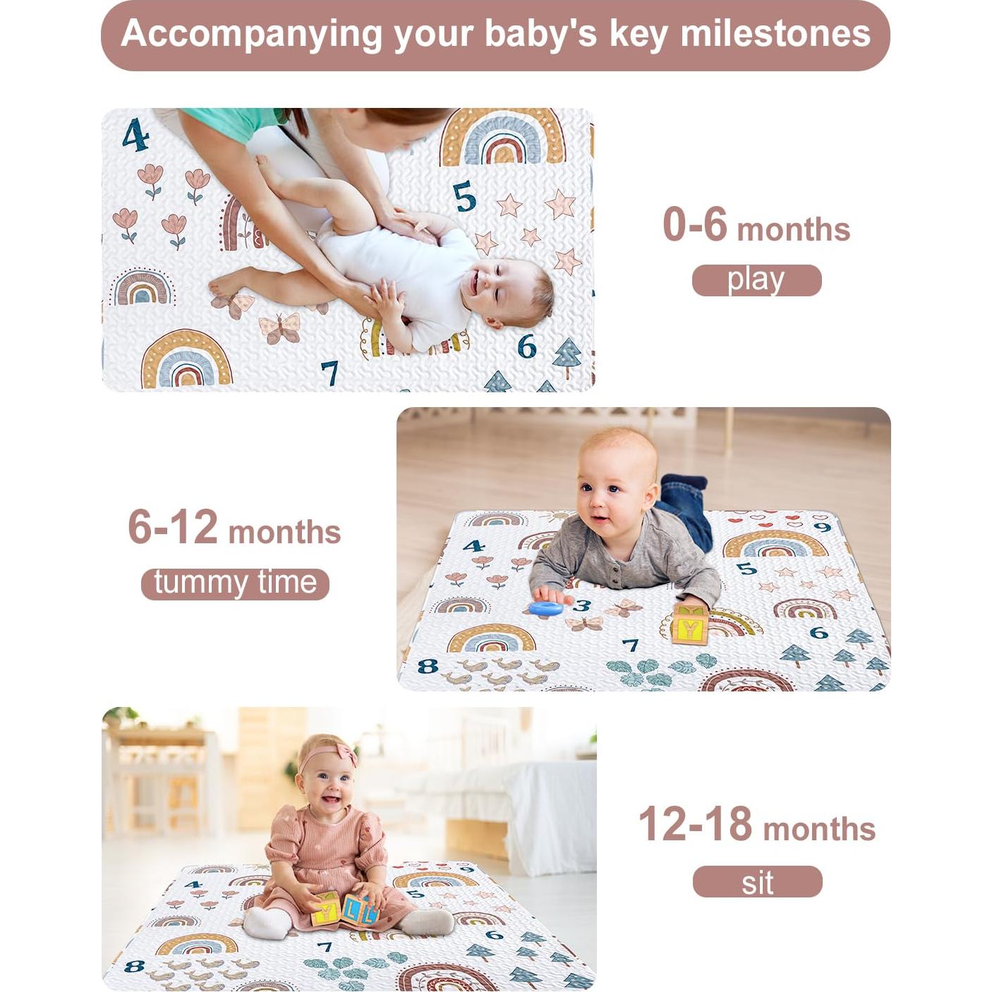 Alfombra de Juego Boho Arcoíris 127x127 cm Lavable Antideslizante