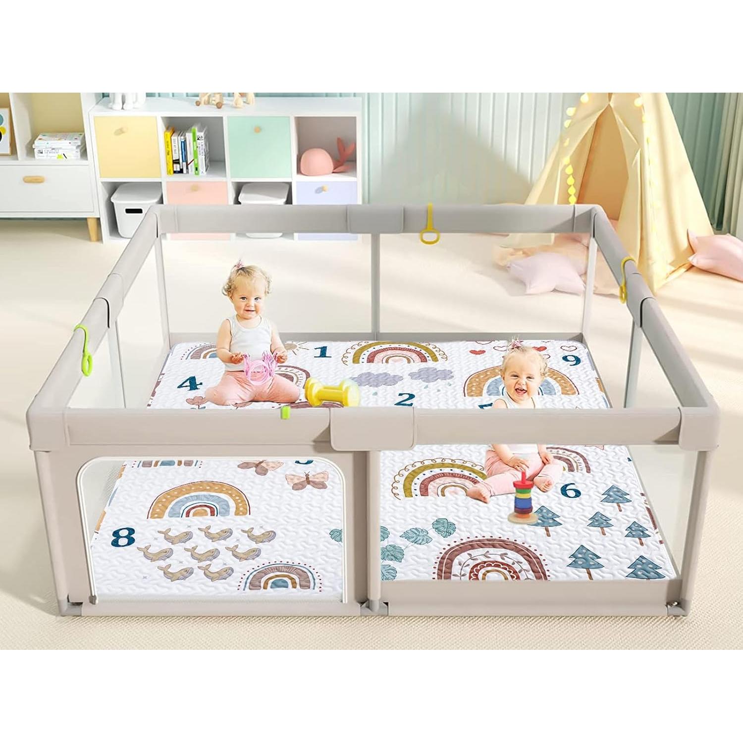 Alfombra de Juego Boho Arcoíris 127x127 cm Lavable Antideslizante