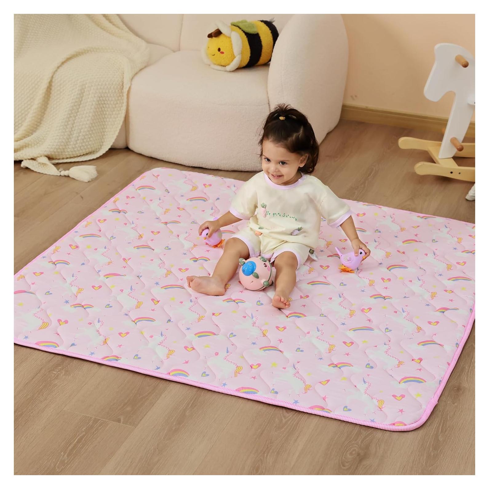 Alfombra de Juego Viviland 127x127 cm Antideslizante Unicornio Rosa