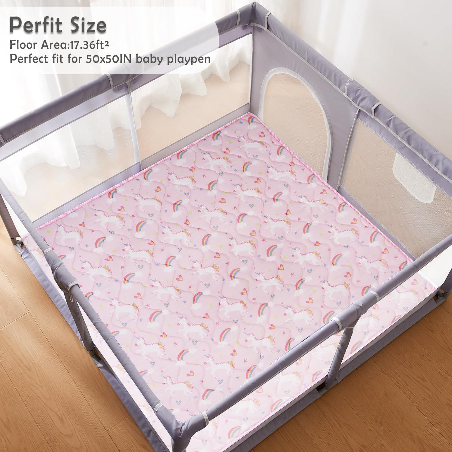 Alfombra de Juego Viviland 127x127 cm Antideslizante Unicornio Rosa