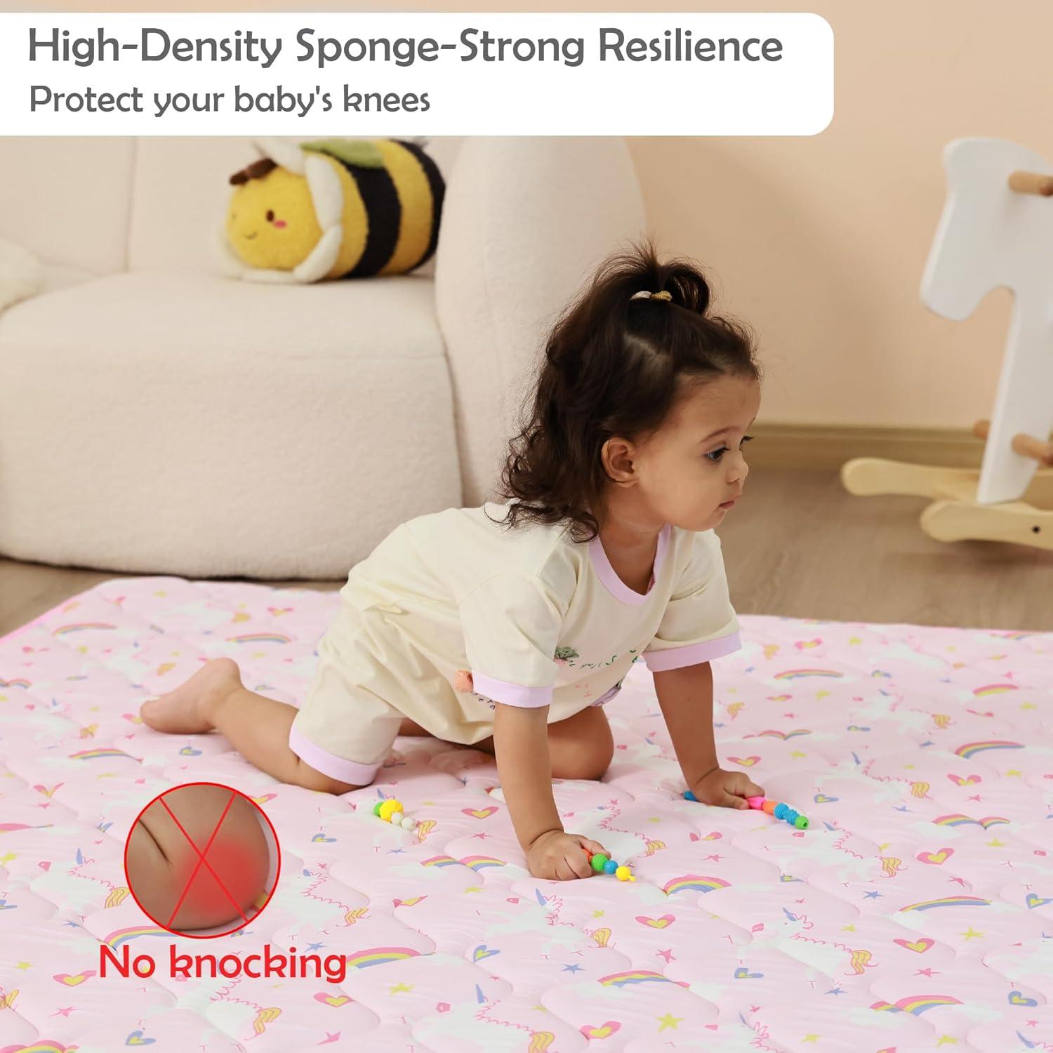 Alfombra de Juego Viviland 127x127 cm Antideslizante Unicornio Rosa