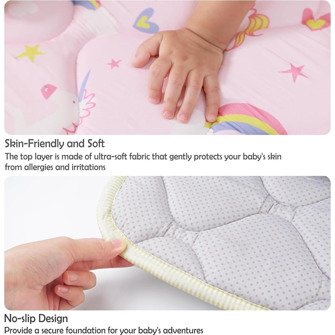 Alfombra de Juego Viviland 127x127 cm Antideslizante Unicornio Rosa