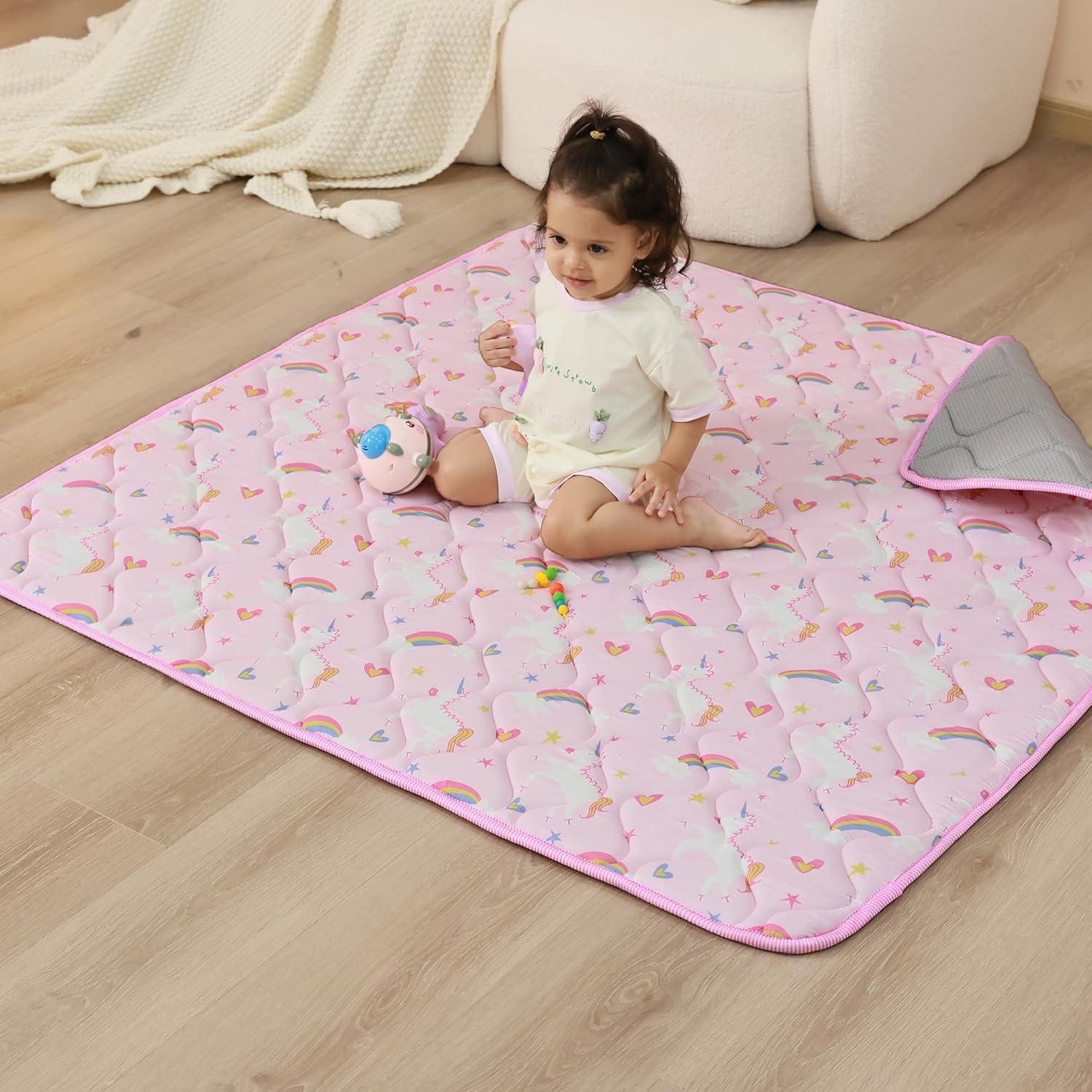 Alfombra de Juego Viviland 127x127 cm Antideslizante Unicornio Rosa