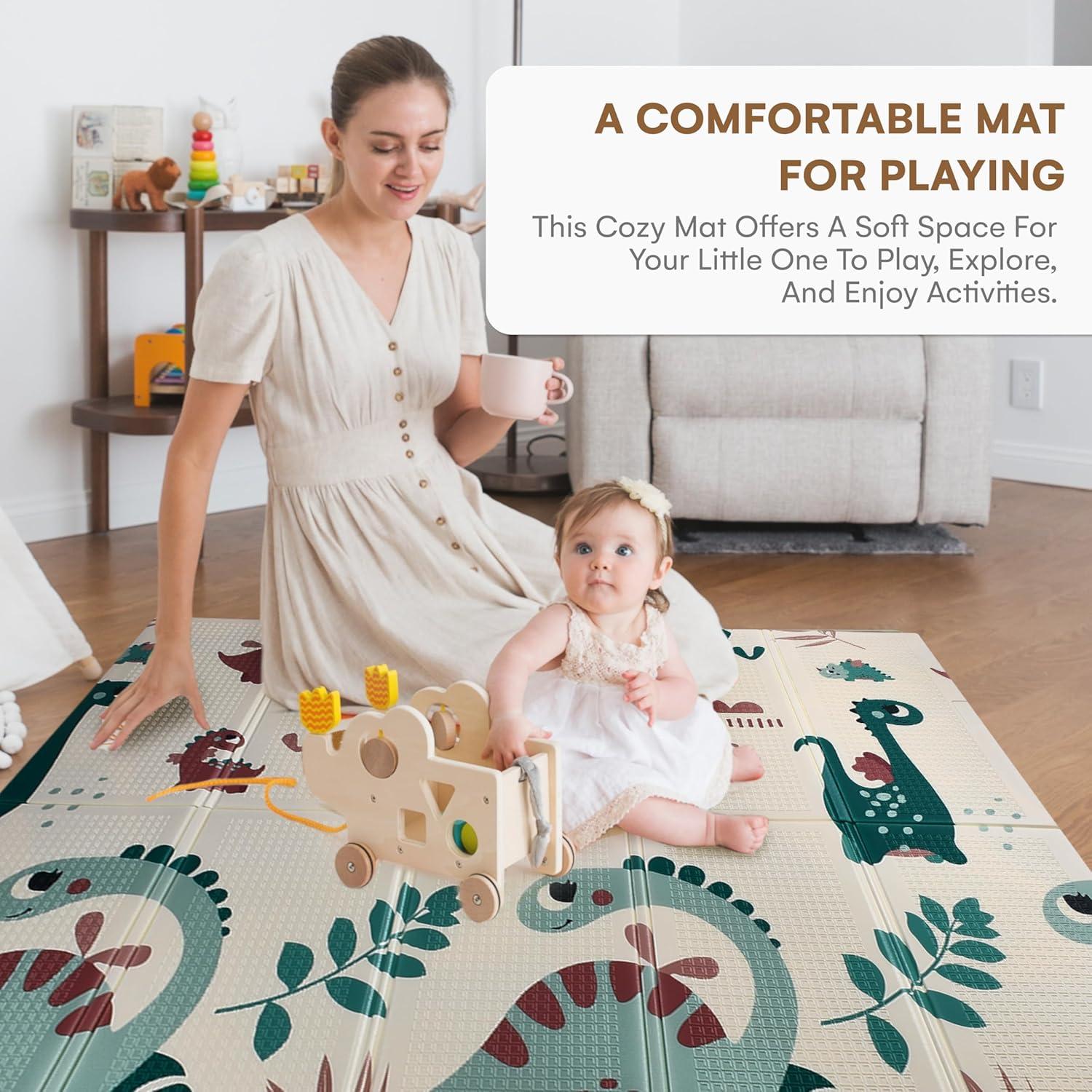 Alfombra de Juego Reversible para Bebés 198x132 cm Dinosaurios