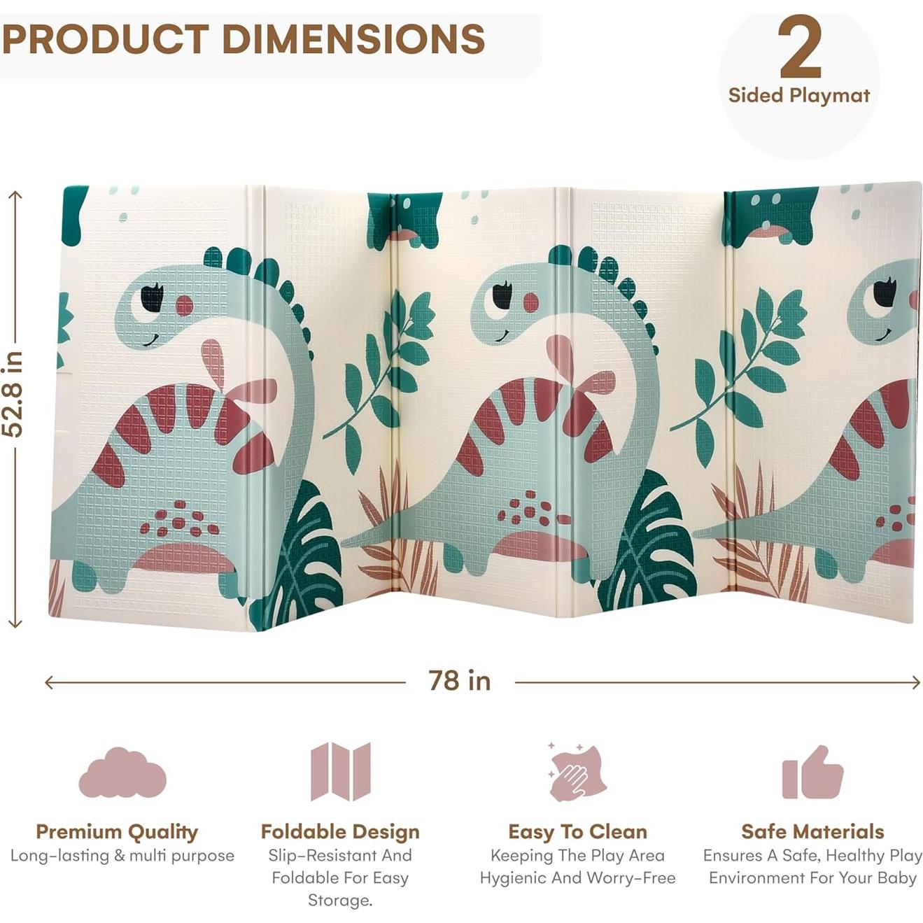 Alfombra de Juego Reversible para Bebés 198x132 cm Dinosaurios