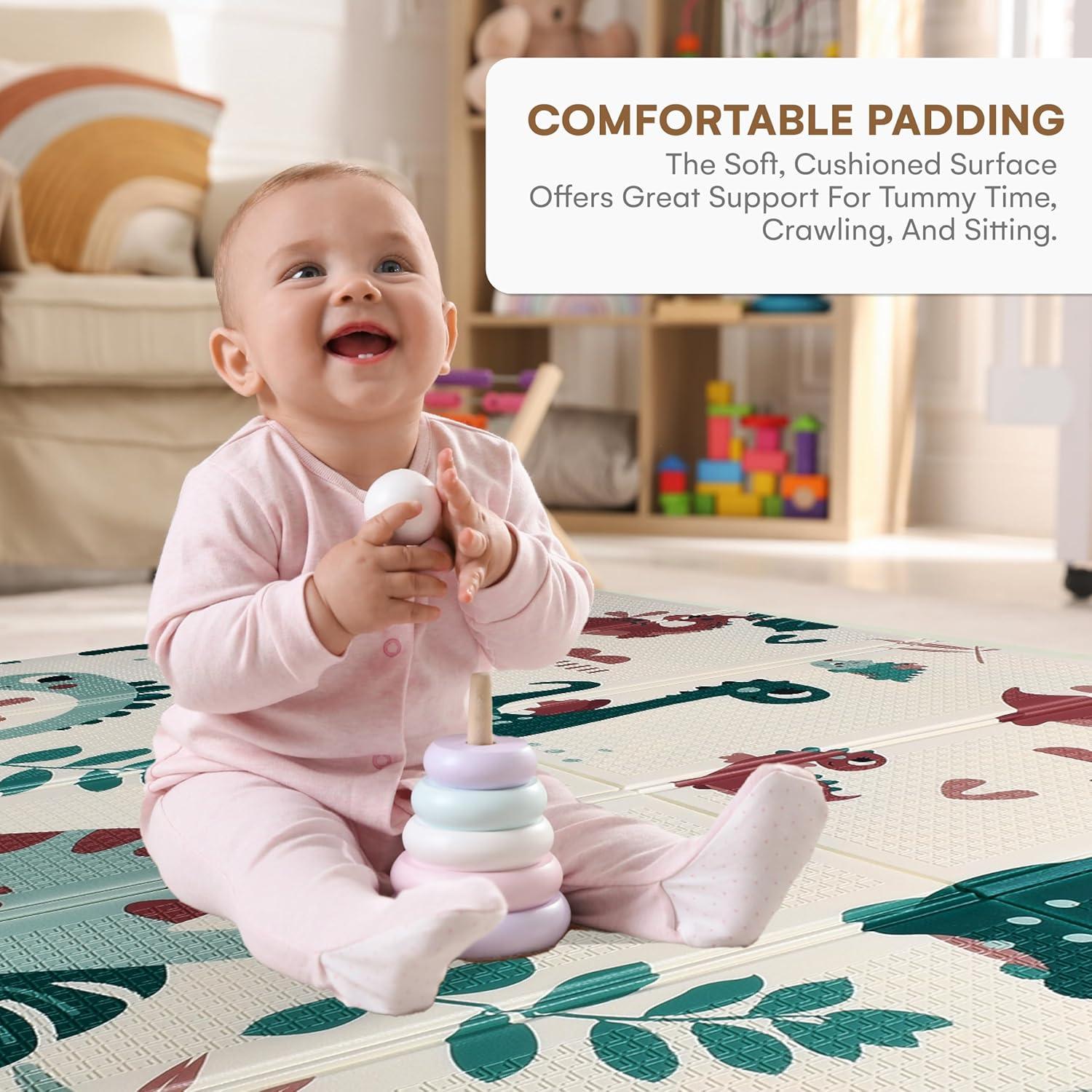 Alfombra de Juego Reversible para Bebés 198x132 cm Dinosaurios