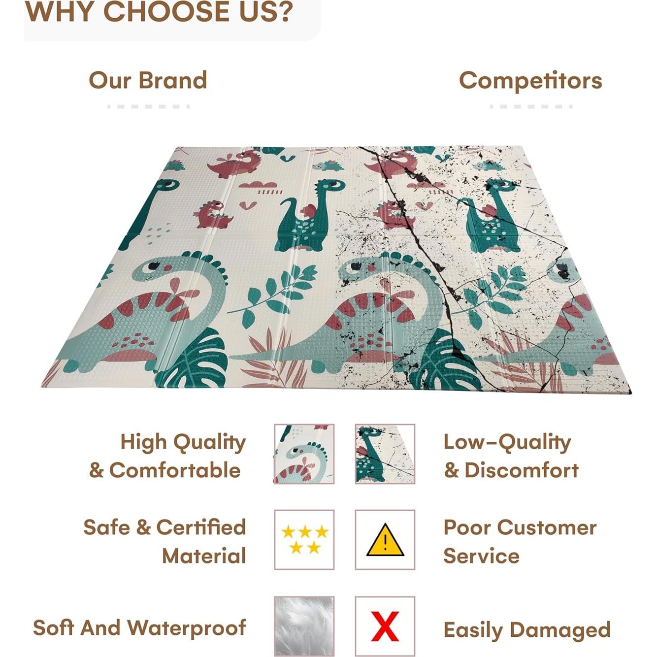 Alfombra de Juego Reversible para Bebés 198x132 cm Dinosaurios