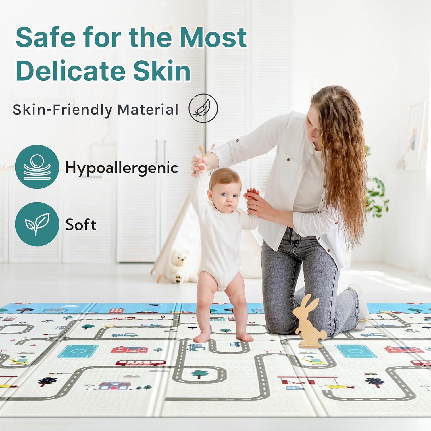 Alfombra de Juego Plegable para Bebés 200x180cm No Tóxica