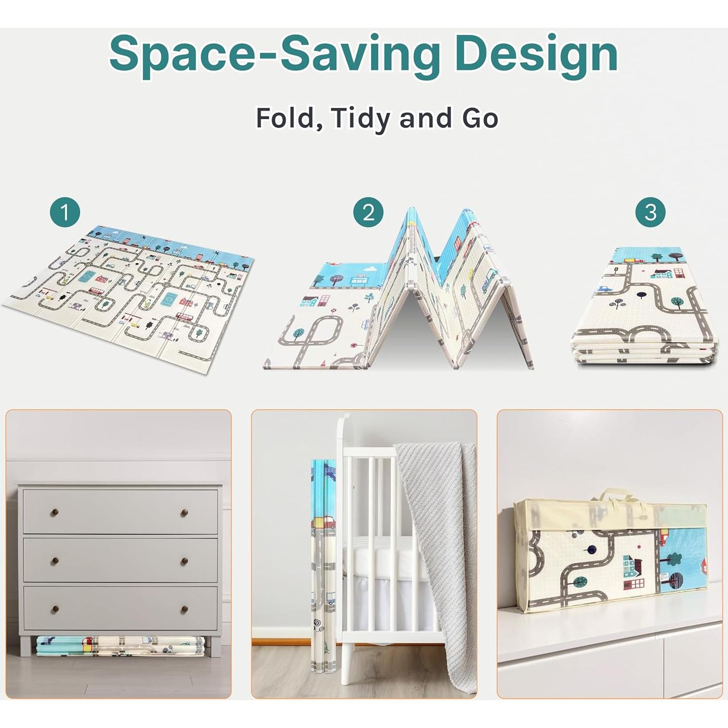 Alfombra de Juego Plegable para Bebés 200x180cm No Tóxica