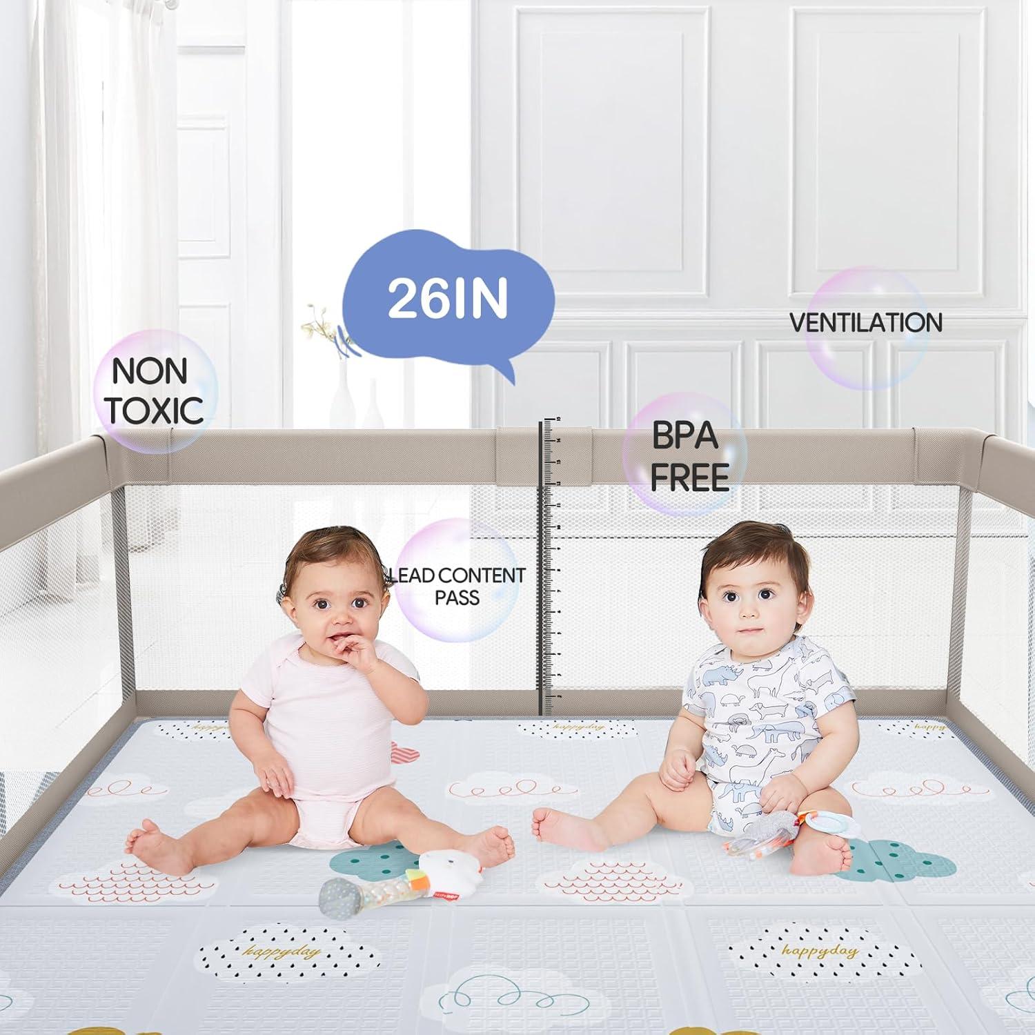 Parque Infantil 150x150cm con Alfombra y Cerca para Bebés