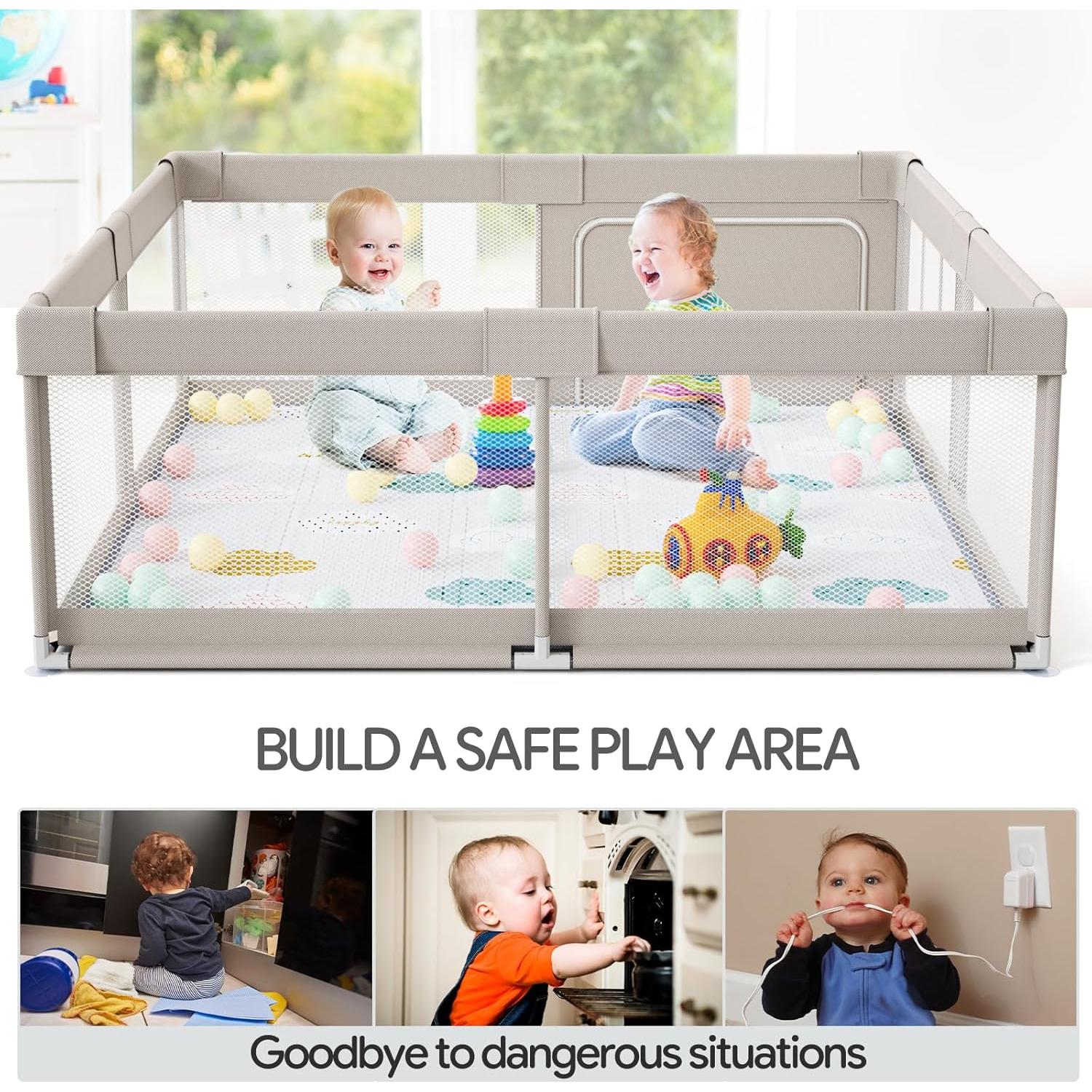 Parque Infantil 150x150cm con Alfombra y Cerca para Bebés