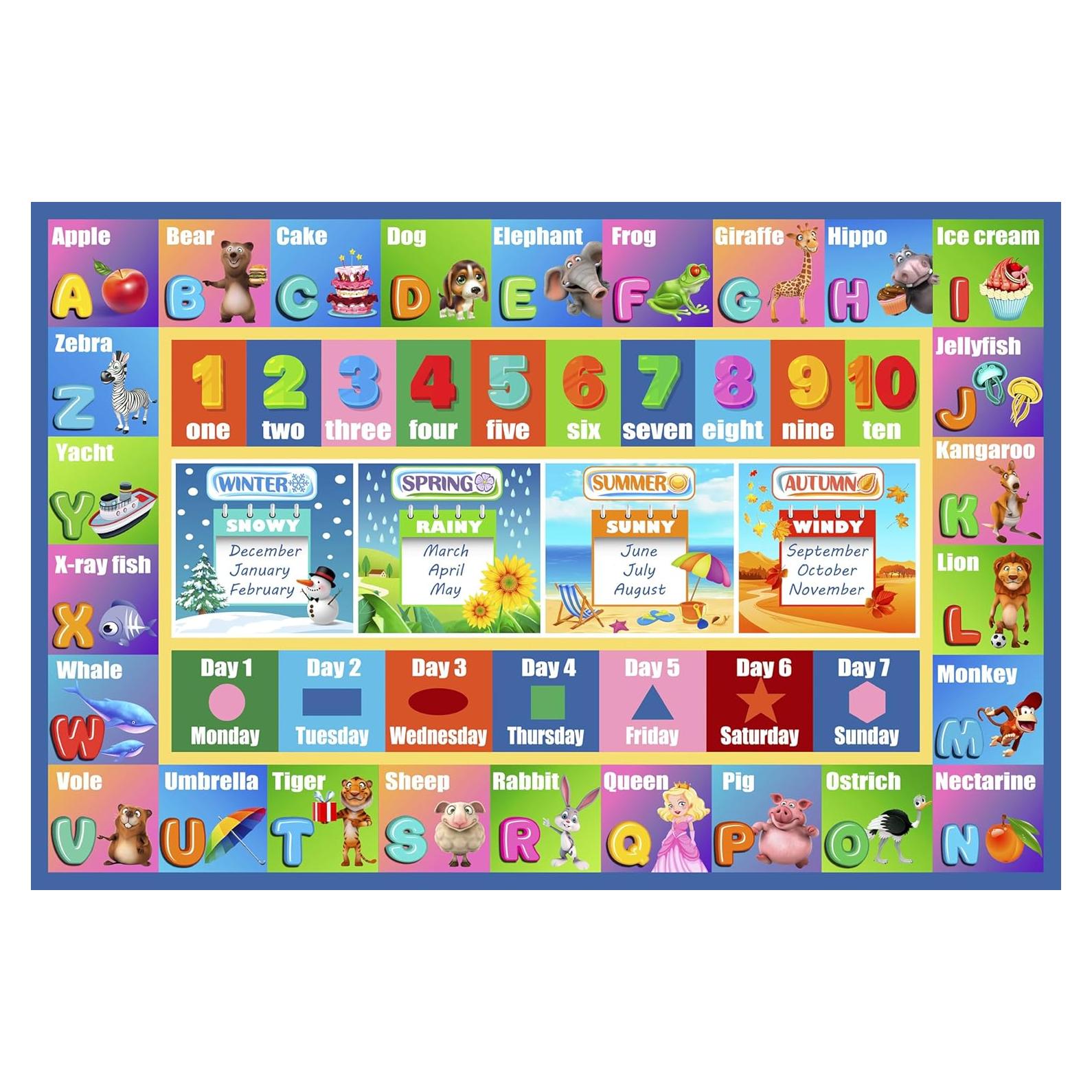 Alfombra Infantil HUAHOO 81x119 cm Alfabeto Animales Antideslizante