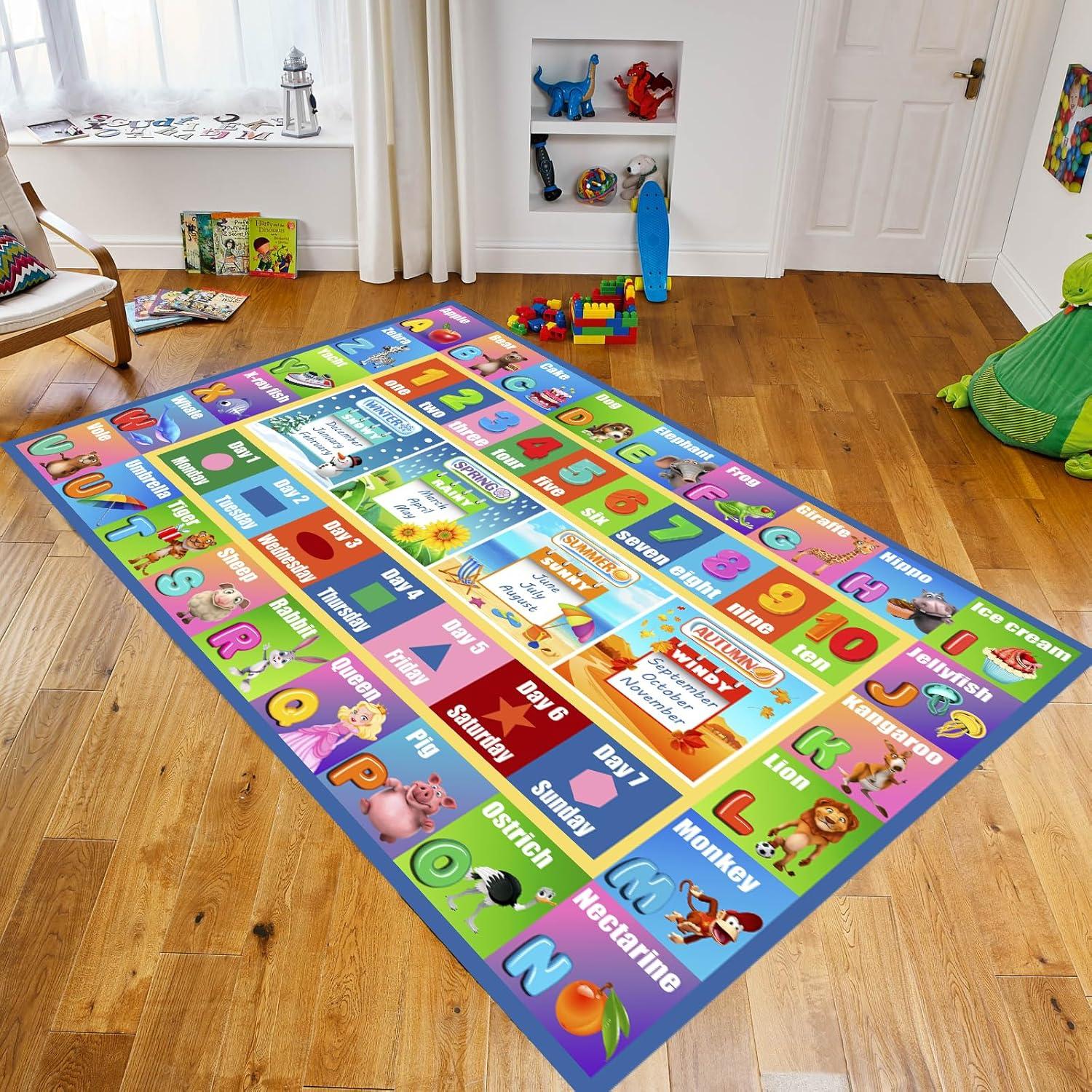 Alfombra Infantil HUAHOO 81x119 cm Alfabeto Animales Antideslizante