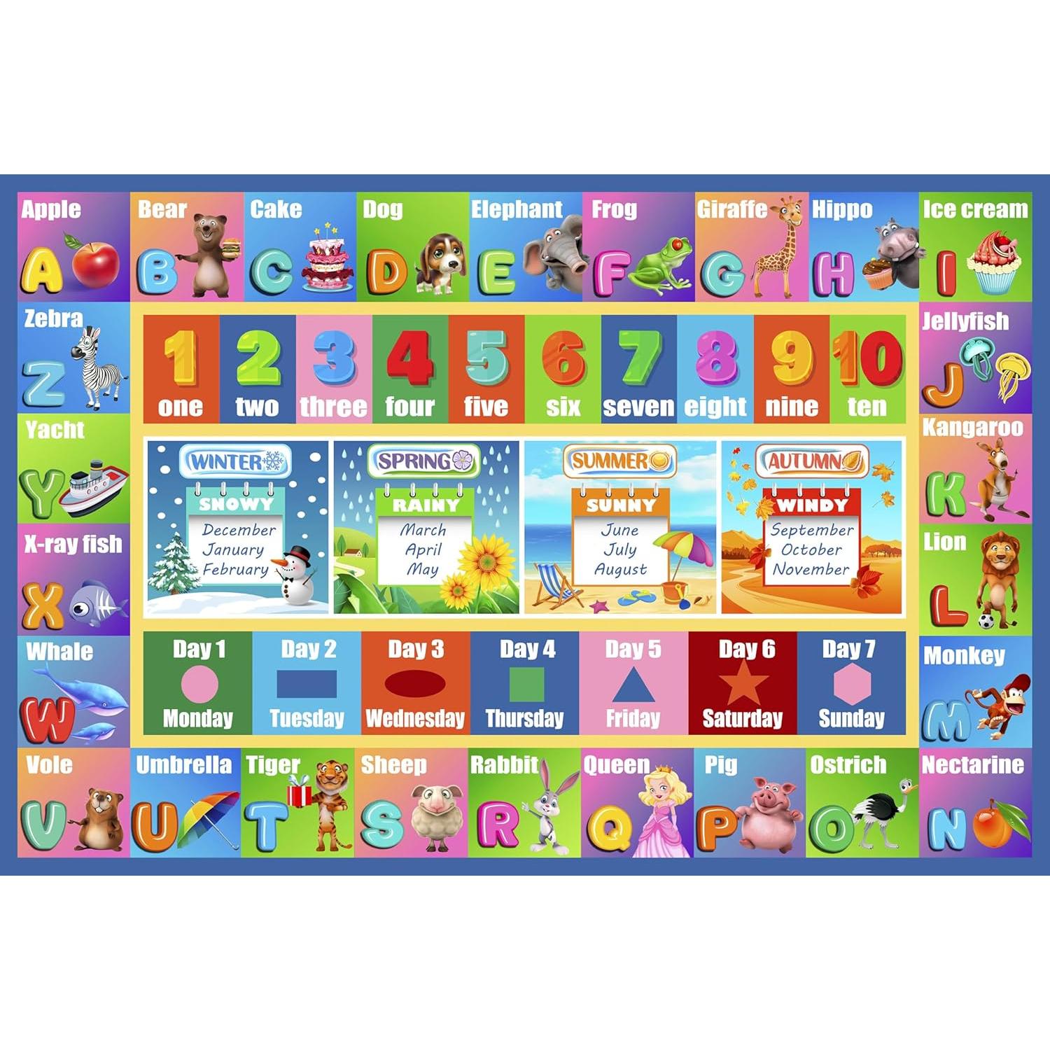 Alfombra Infantil HUAHOO 81x119 cm Alfabeto Animales Antideslizante