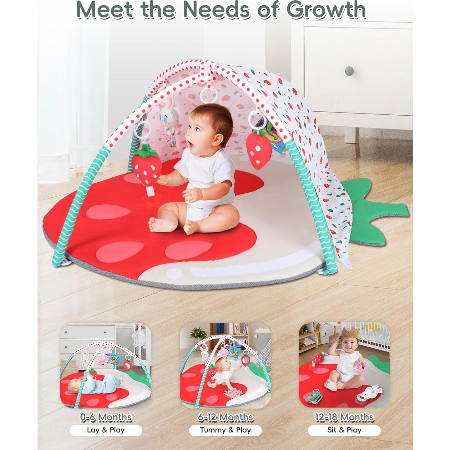 Alfombra de Juego para Bebés Fresa 9-en-1 con Juguetes