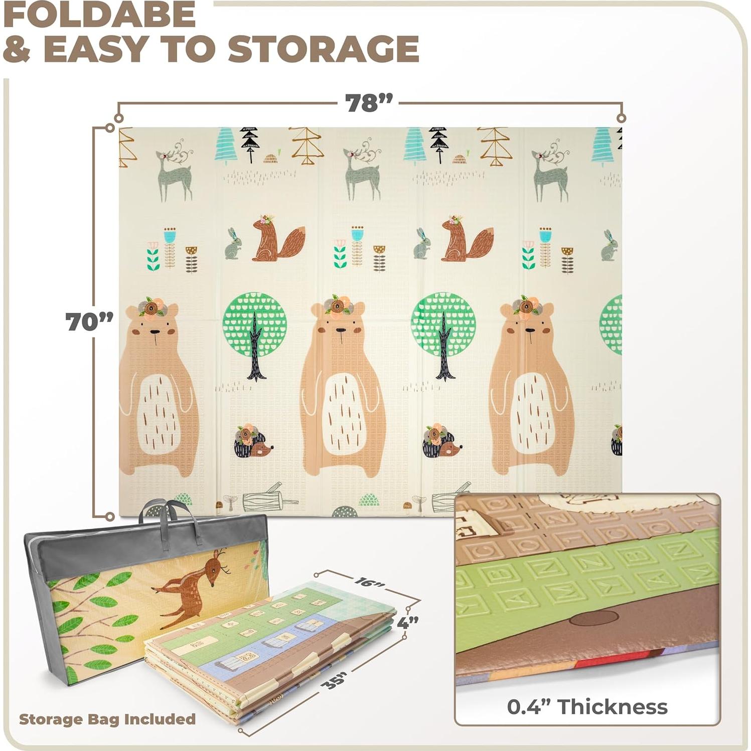 Alfombra de Juego Plegable Sorbus 1.78x2m Impermeable Amigos del Bosque