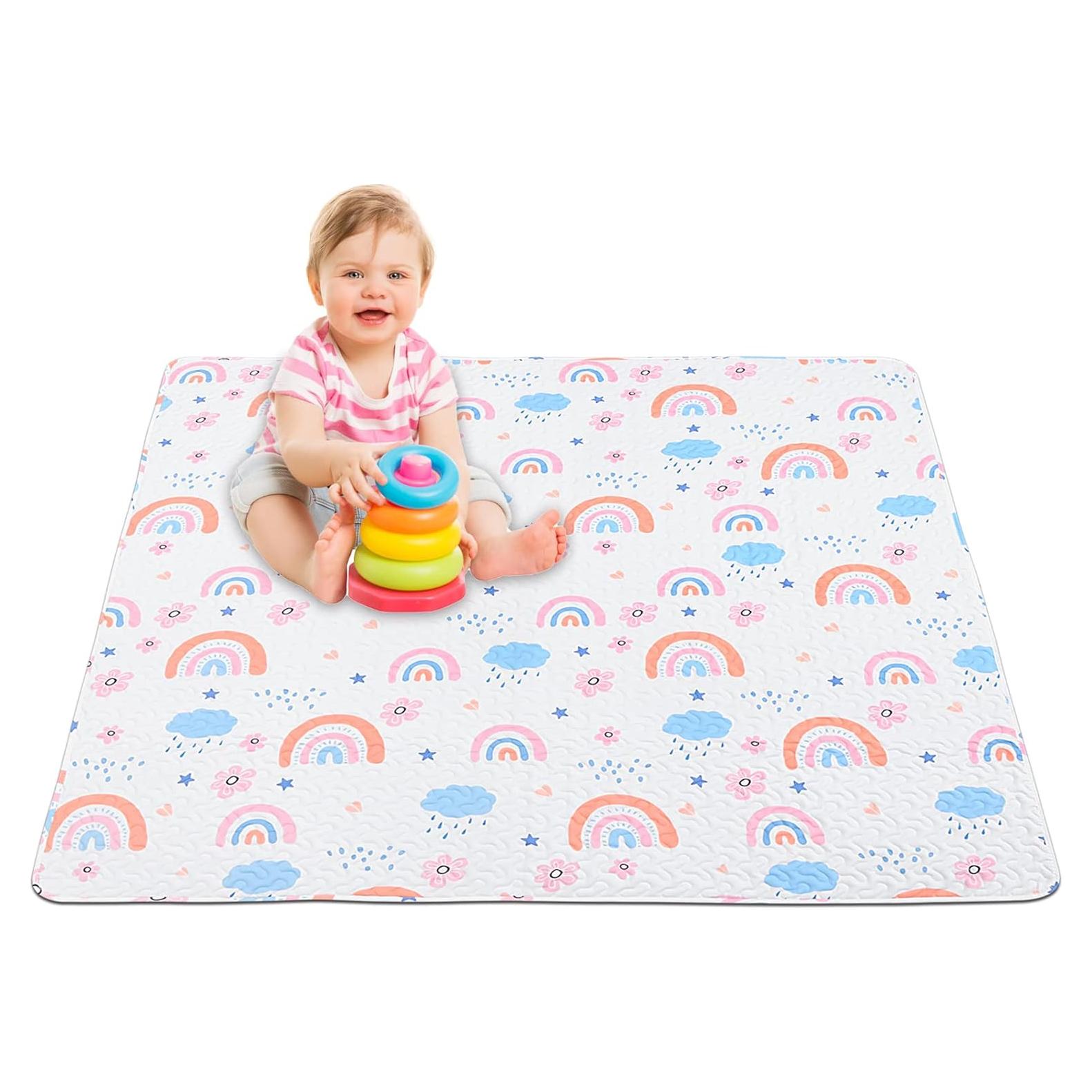 Alfombra de Juego Lavable para Bebés 127x127 cm Antideslizante