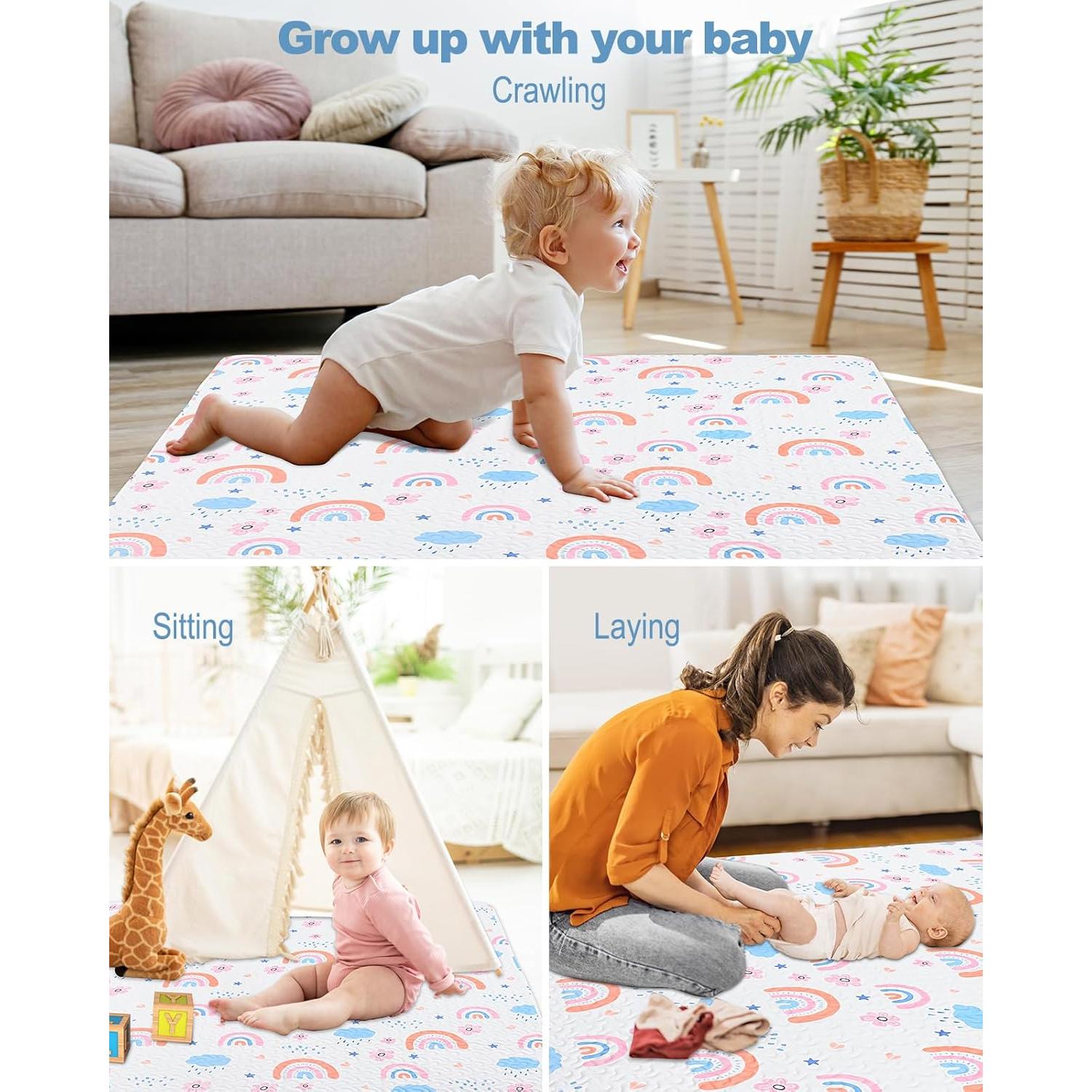 Alfombra de Juego Lavable para Bebés 127x127 cm Antideslizante