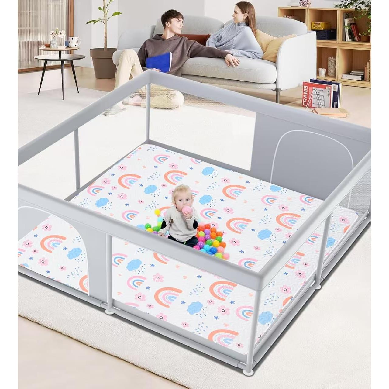 Alfombra de Juego Lavable para Bebés 127x127 cm Antideslizante