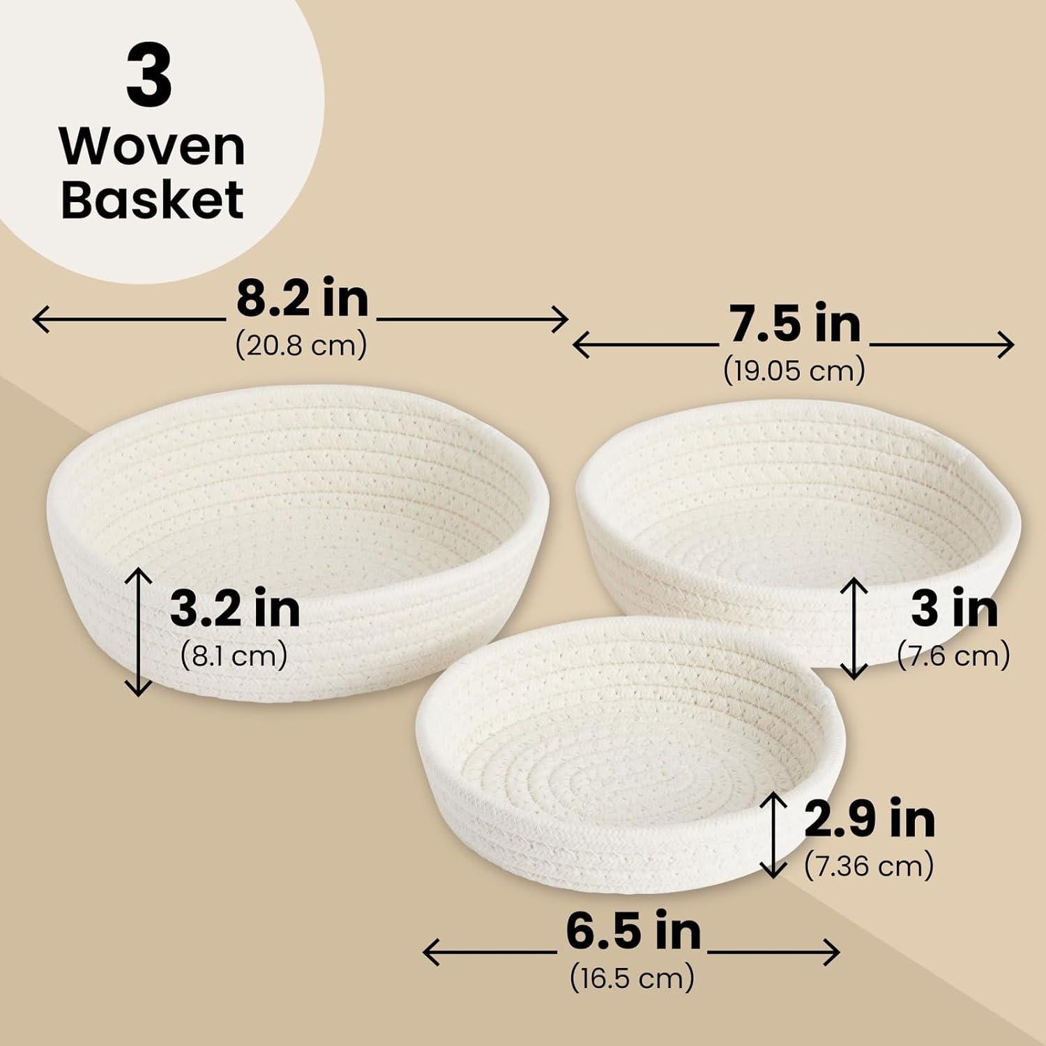 Cestas de Almacenamiento Redondas Juvale - 3 Piezas Algodón Blanco