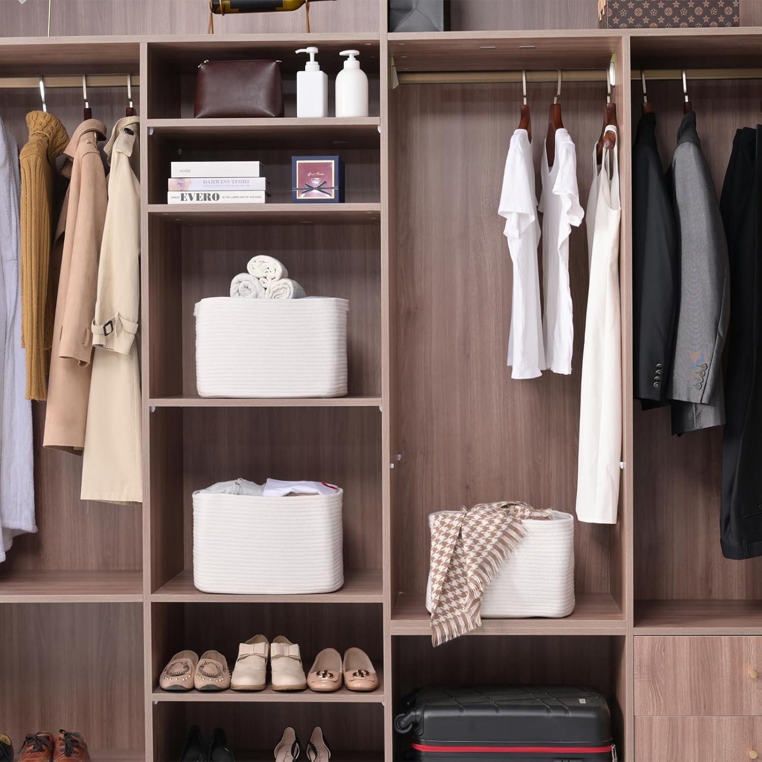 Cestas de Almacenamiento ICERZCZ 3 Piezas Algodón Blanco 38.1x27.9x24.1cm