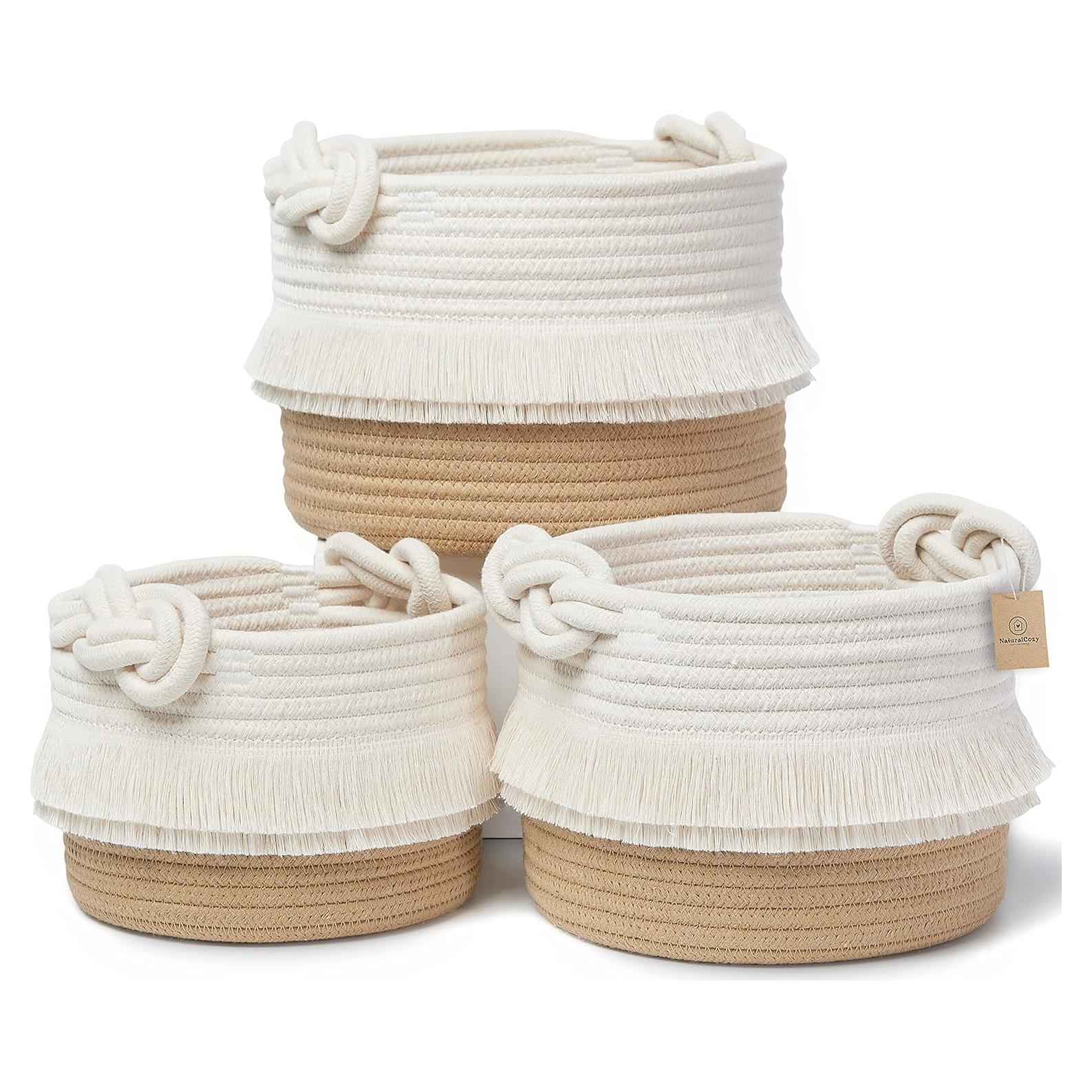 Juego de 3 Cestas de Almacenamiento NaturalCozy Algodón