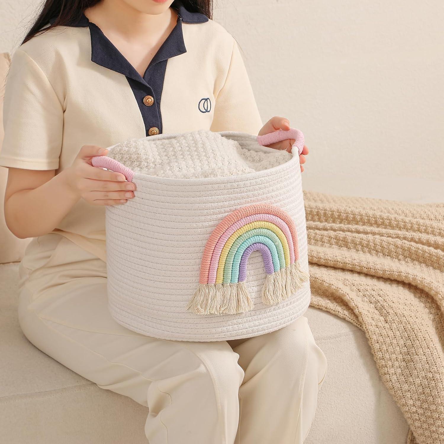 Cesta de Almacenamiento INough Arcoíris 33 cm Algodón