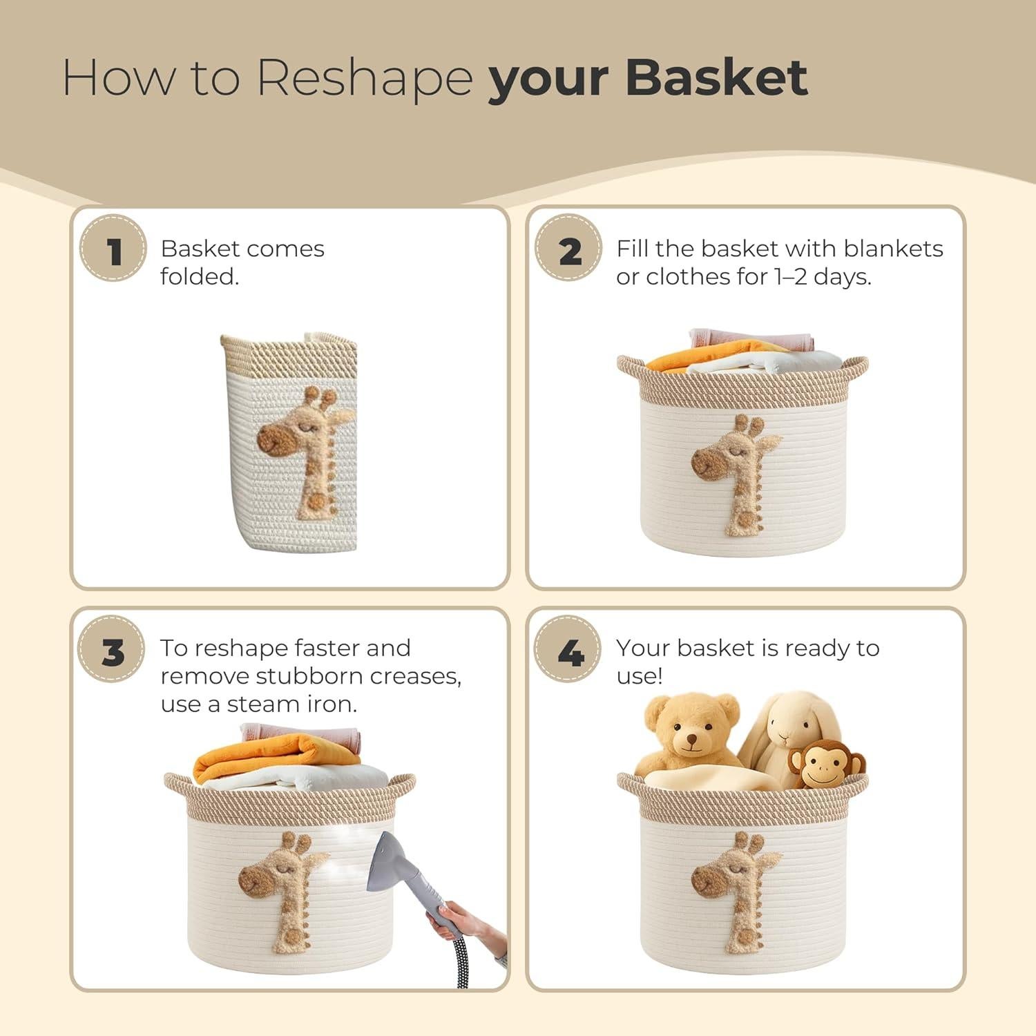 Cesta de Almacenamiento KEMINA Jirafa 38x28cm Plegable Algodón