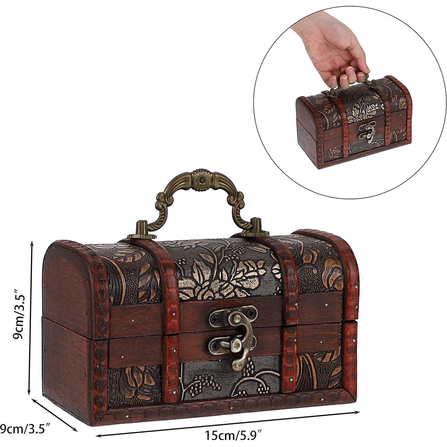 Cofre del Tesoro Vintage ELLDOO - Caja de Almacenamiento Madera 15x9x9cm