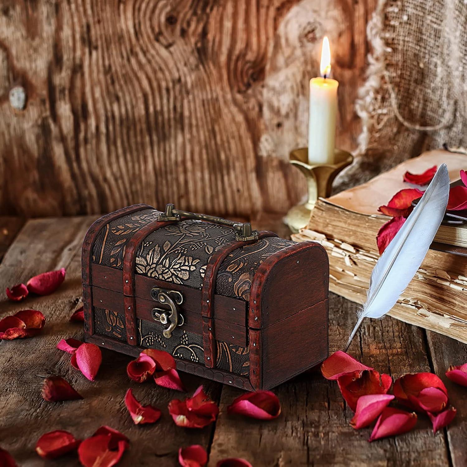 Cofre del Tesoro Vintage ELLDOO - Caja de Almacenamiento Madera 15x9x9cm