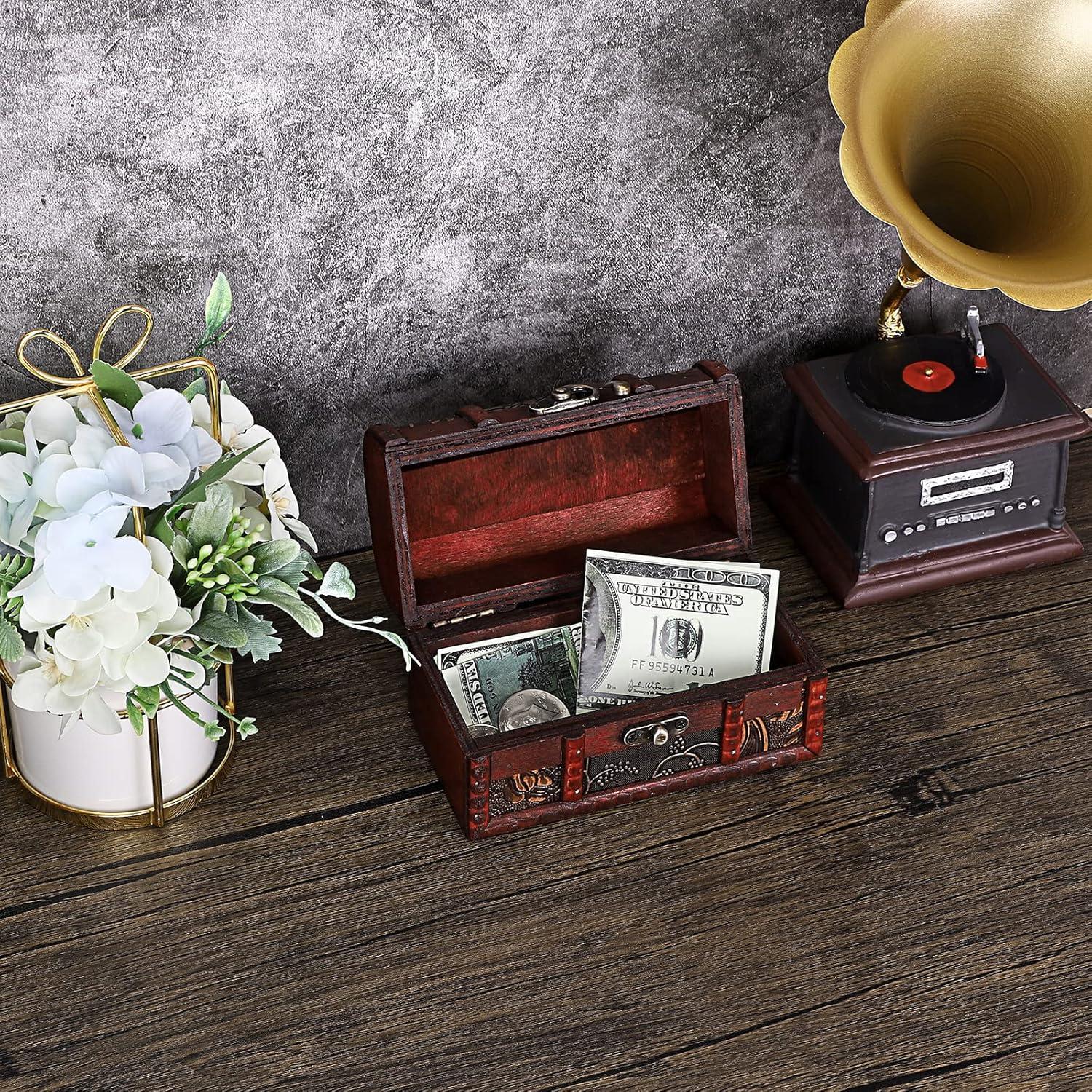 Cofre del Tesoro Vintage ELLDOO - Caja de Almacenamiento Madera 15x9x9cm