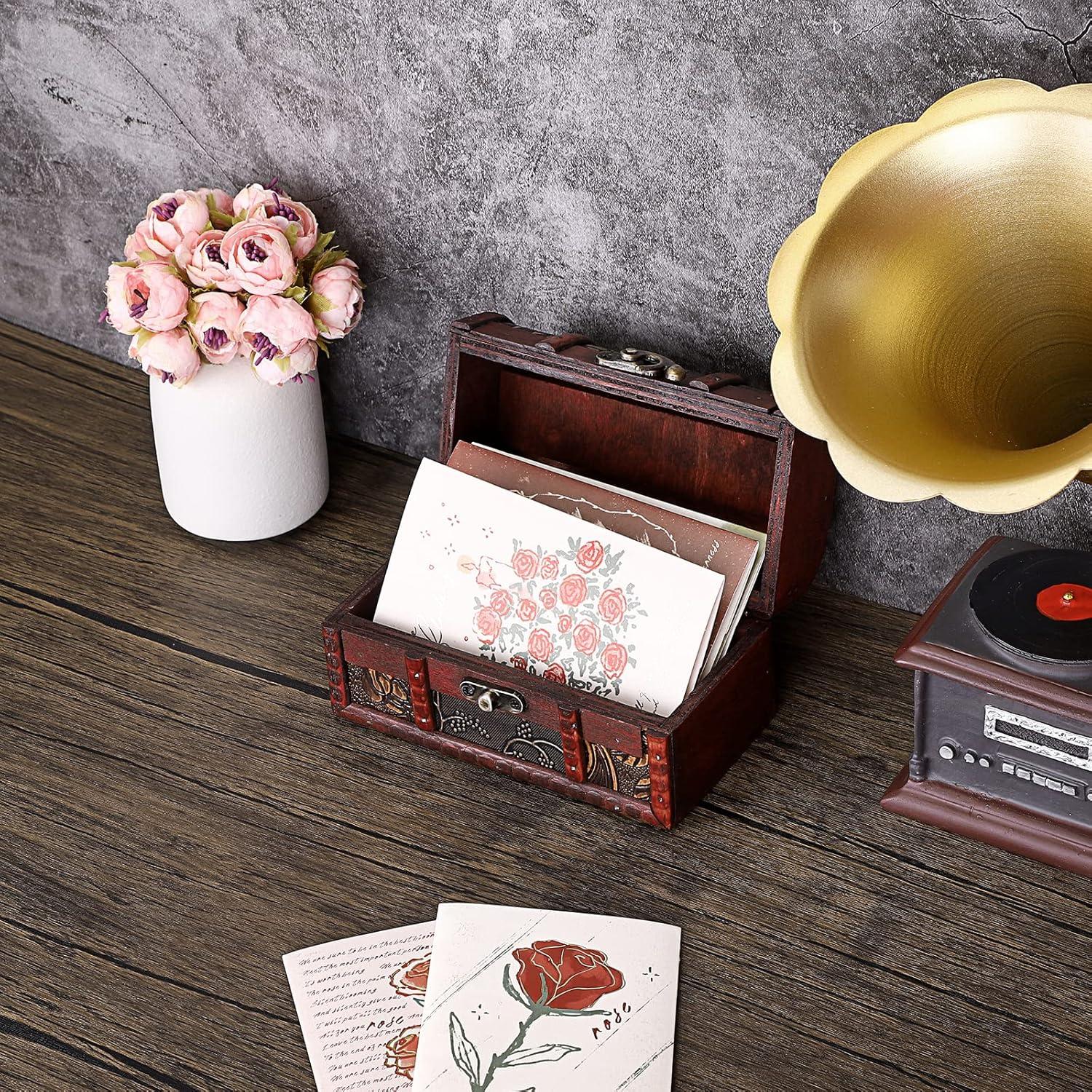 Cofre del Tesoro Vintage ELLDOO - Caja de Almacenamiento Madera 15x9x9cm