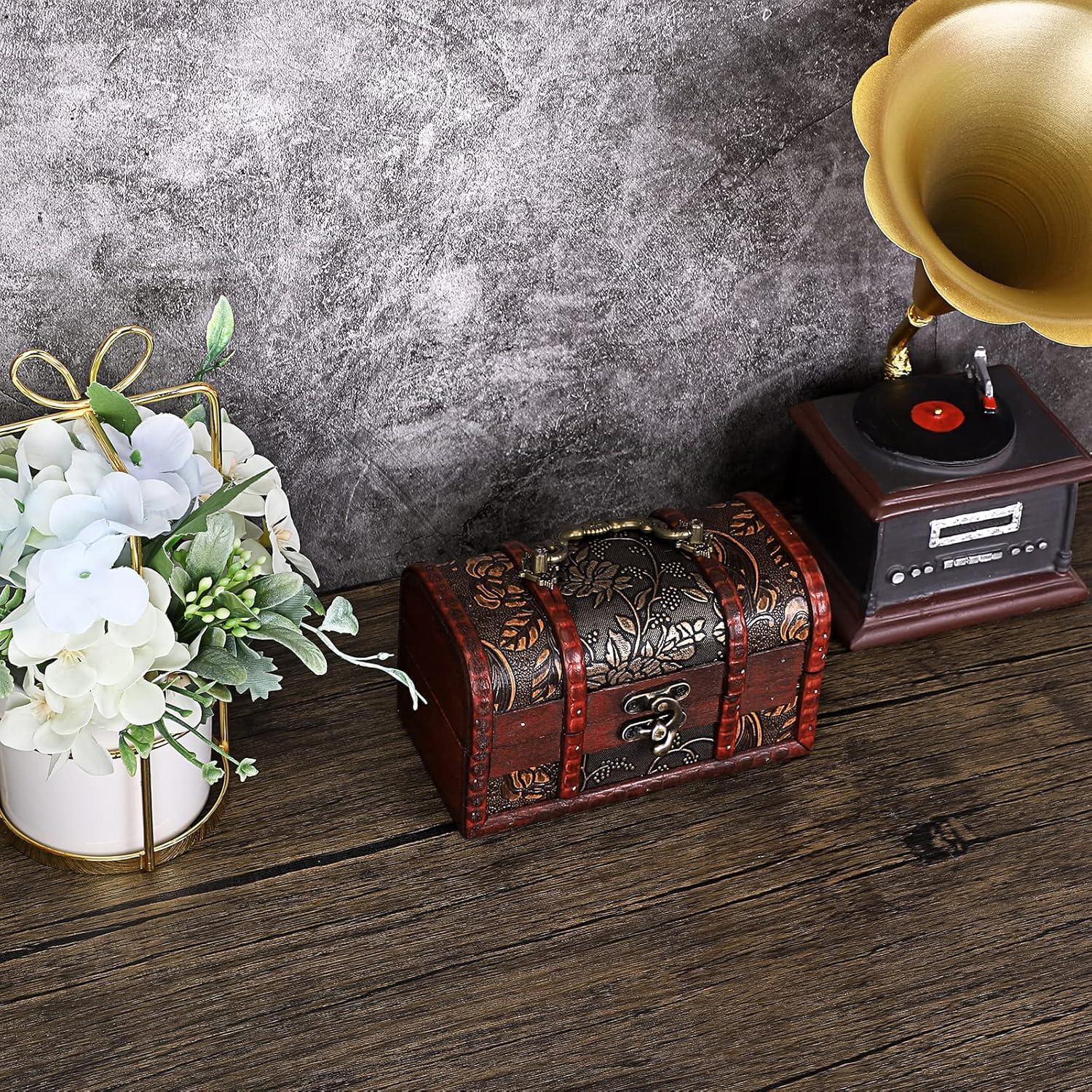 Cofre del Tesoro Vintage ELLDOO - Caja de Almacenamiento Madera 15x9x9cm