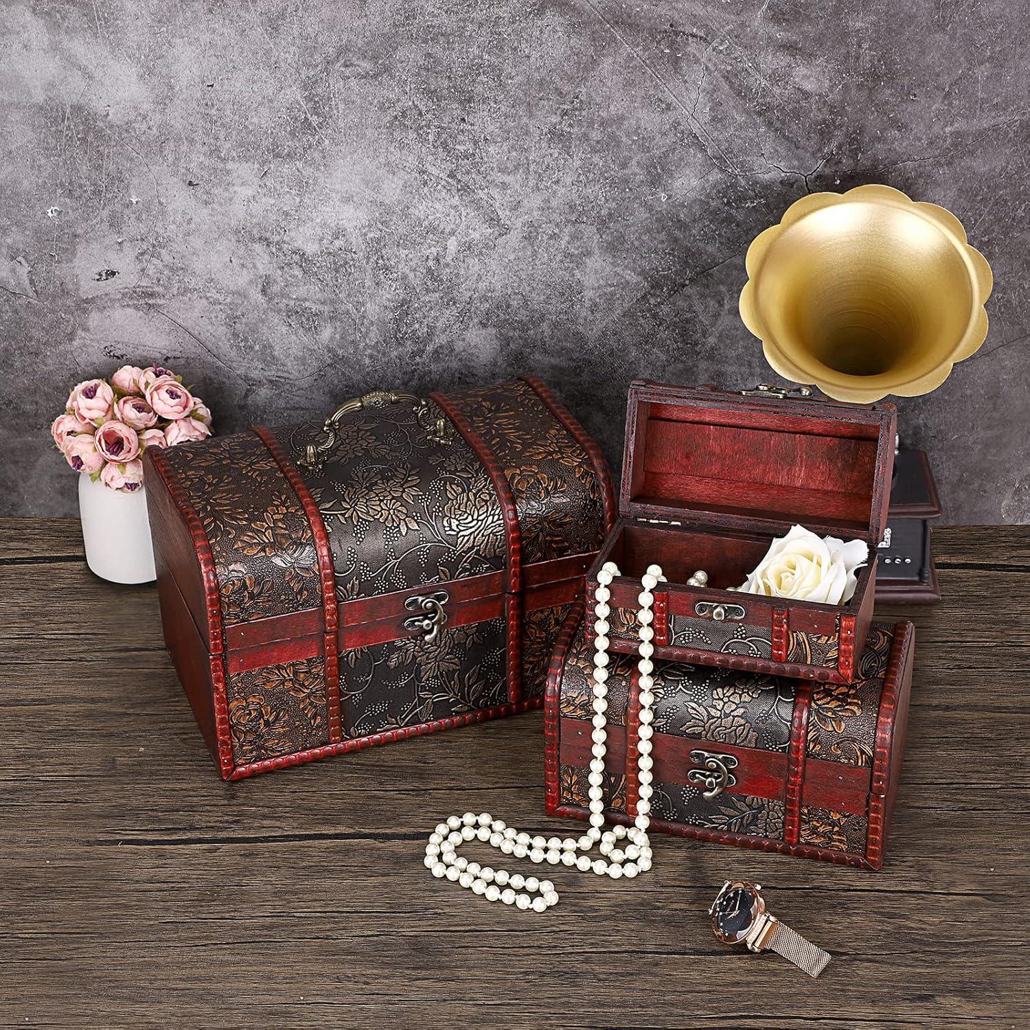 Cofre del Tesoro Vintage ELLDOO - Caja de Almacenamiento Madera 15x9x9cm