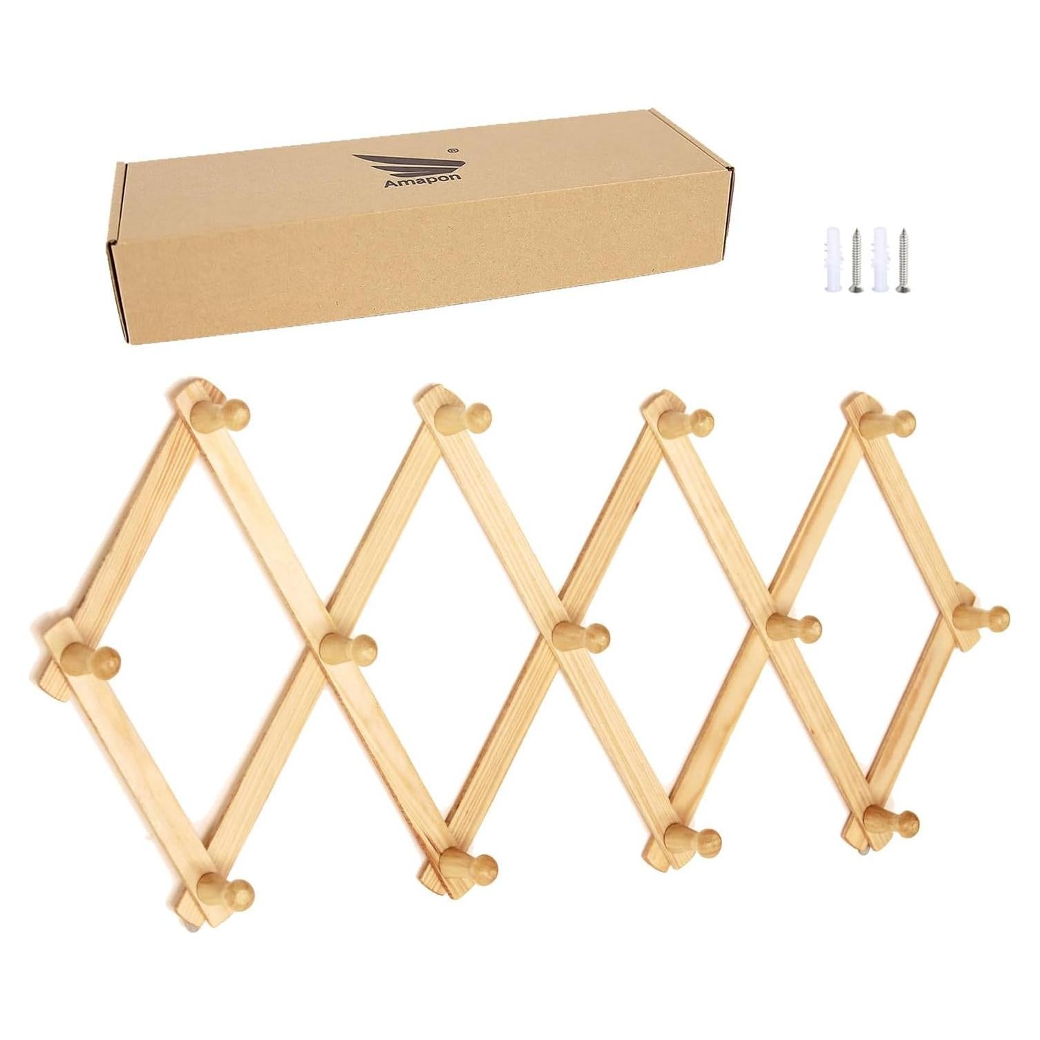 Perchero de pared de madera AMAPON estilo acordeón 13 ganchos