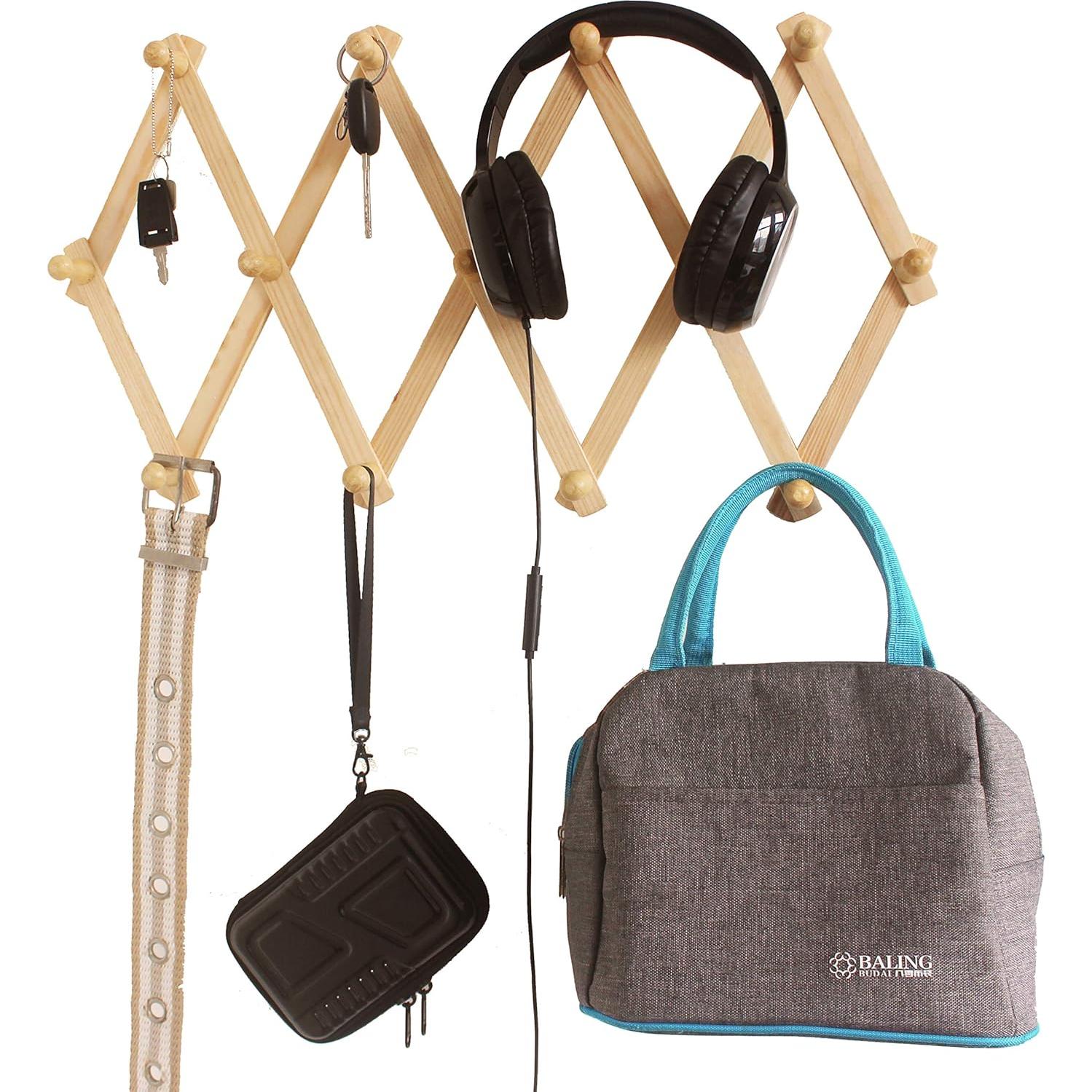 Perchero de pared de madera AMAPON estilo acordeón 13 ganchos