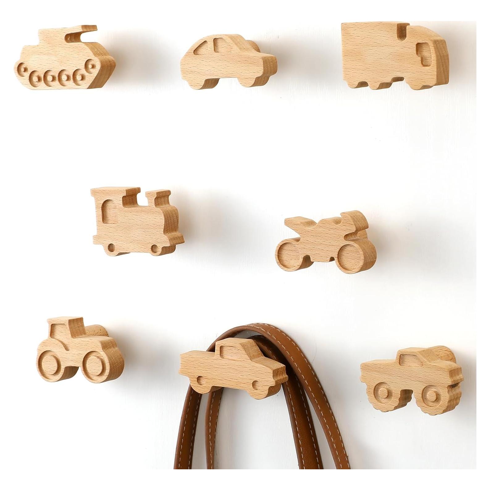 8 Ganchos de Abrigo de Madera para Niños Beeveer - Diseño Coche