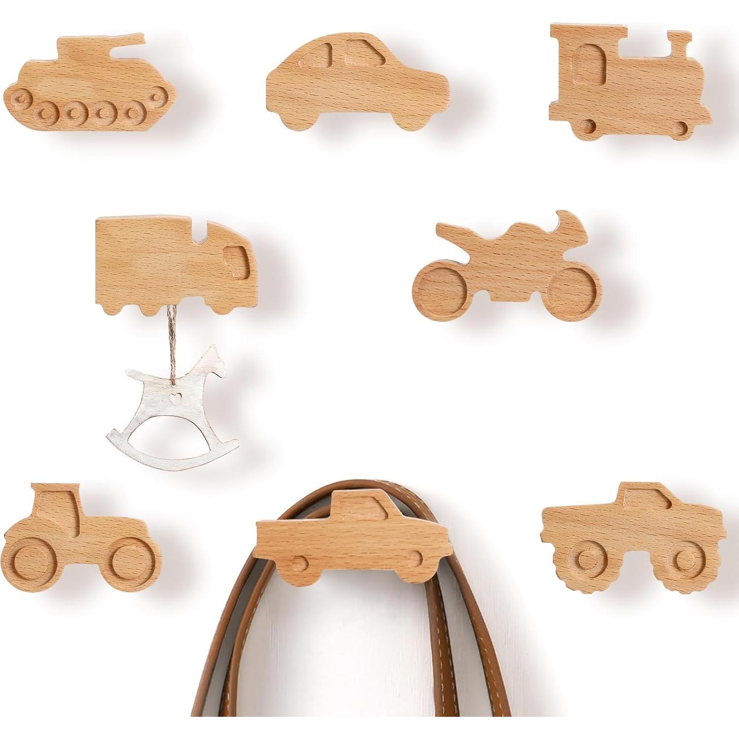 8 Ganchos de Abrigo de Madera para Niños Beeveer - Diseño Coche