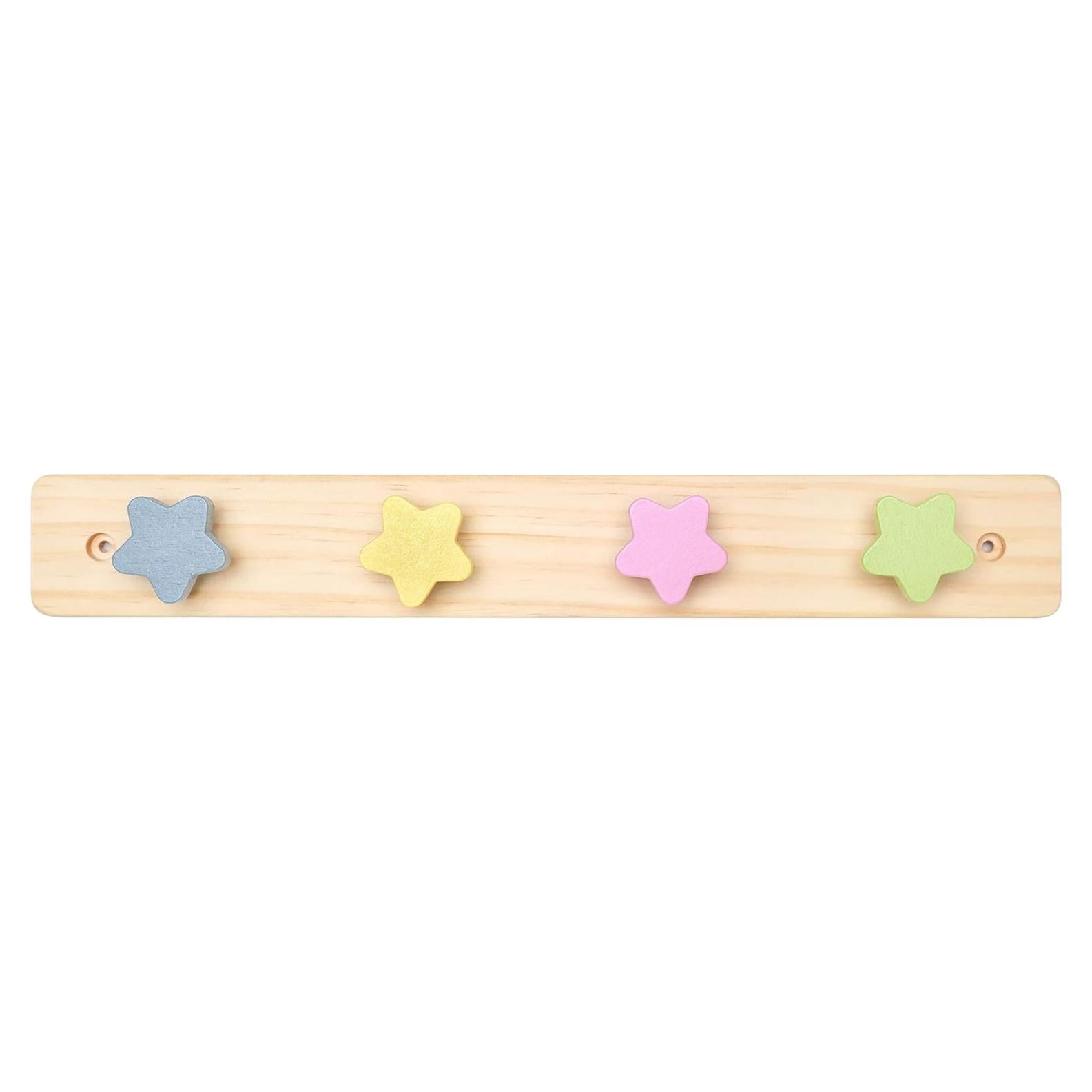 Perchero de Pared WonderBee para Niños | 4 Ganchos Estrella | Pino Natural