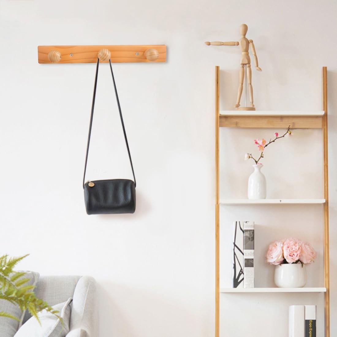 Perchero de pared DBlosp de bambú con 3 ganchos - 35.6 cm