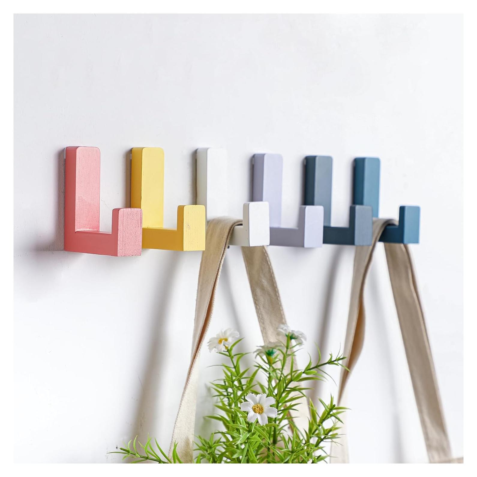 6 Ganchos de Pared Adhesivos de Madera Teenyyou Coloridos