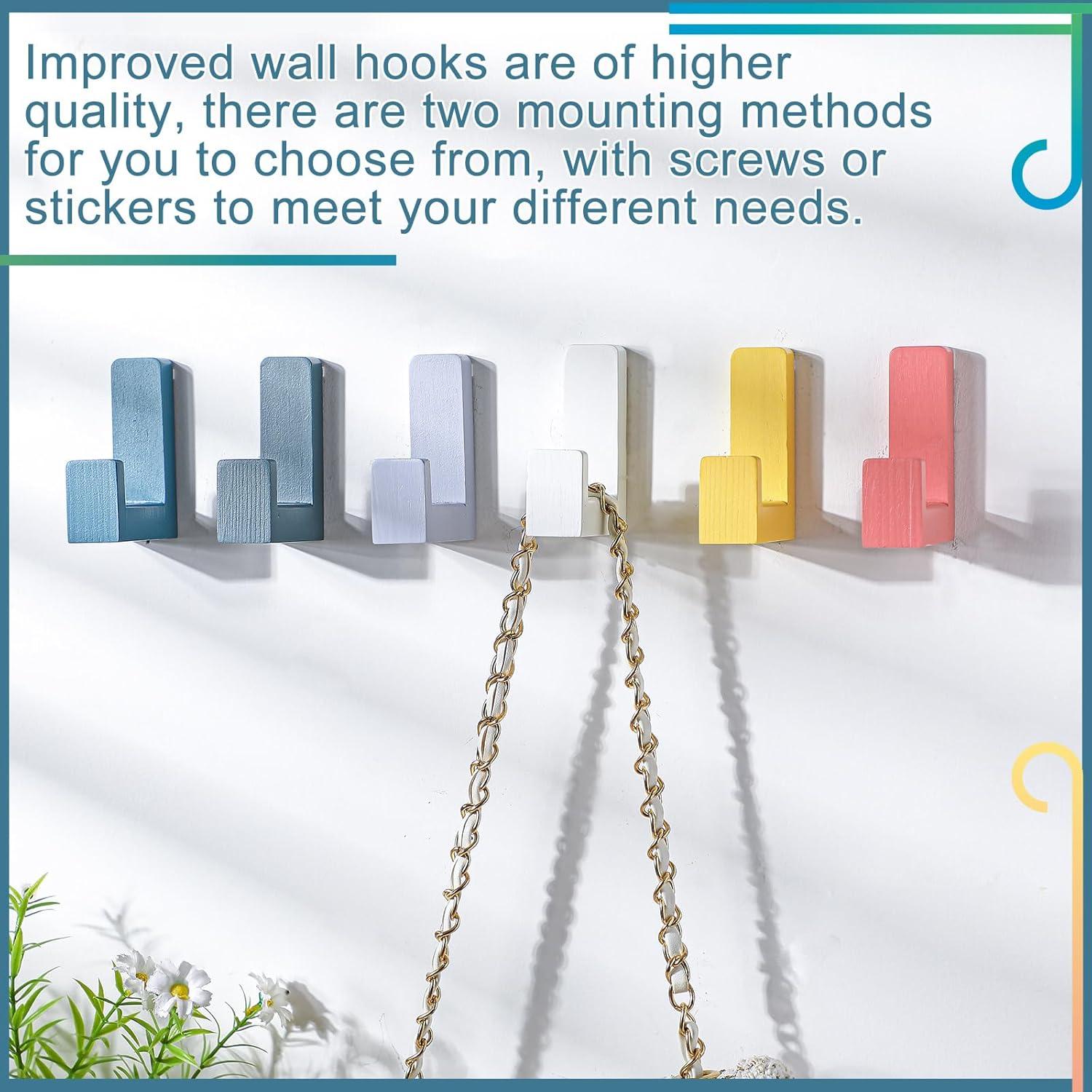 6 Ganchos de Pared Adhesivos de Madera Teenyyou Coloridos