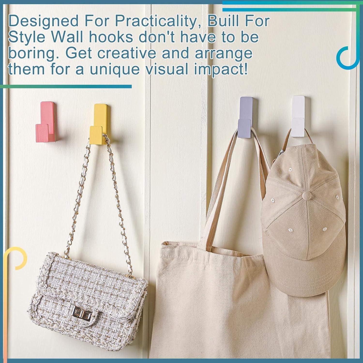 6 Ganchos de Pared Adhesivos de Madera Teenyyou Coloridos