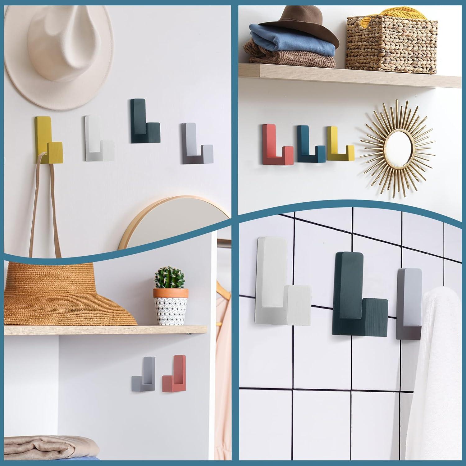 6 Ganchos de Pared Adhesivos de Madera Teenyyou Coloridos